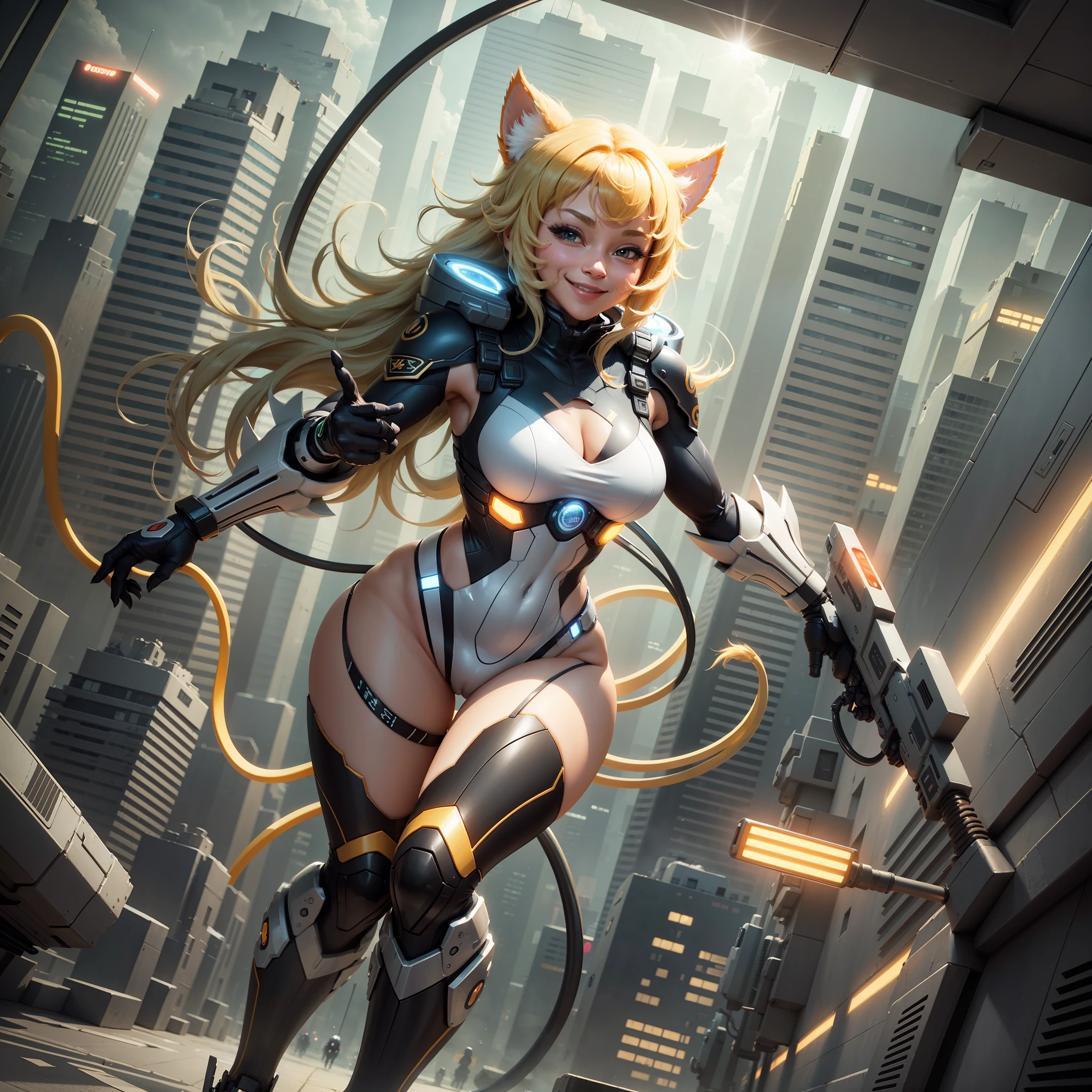 Centralized full-body design, a full-body cybercop thundercat Cute smile 4 k --auto --s2