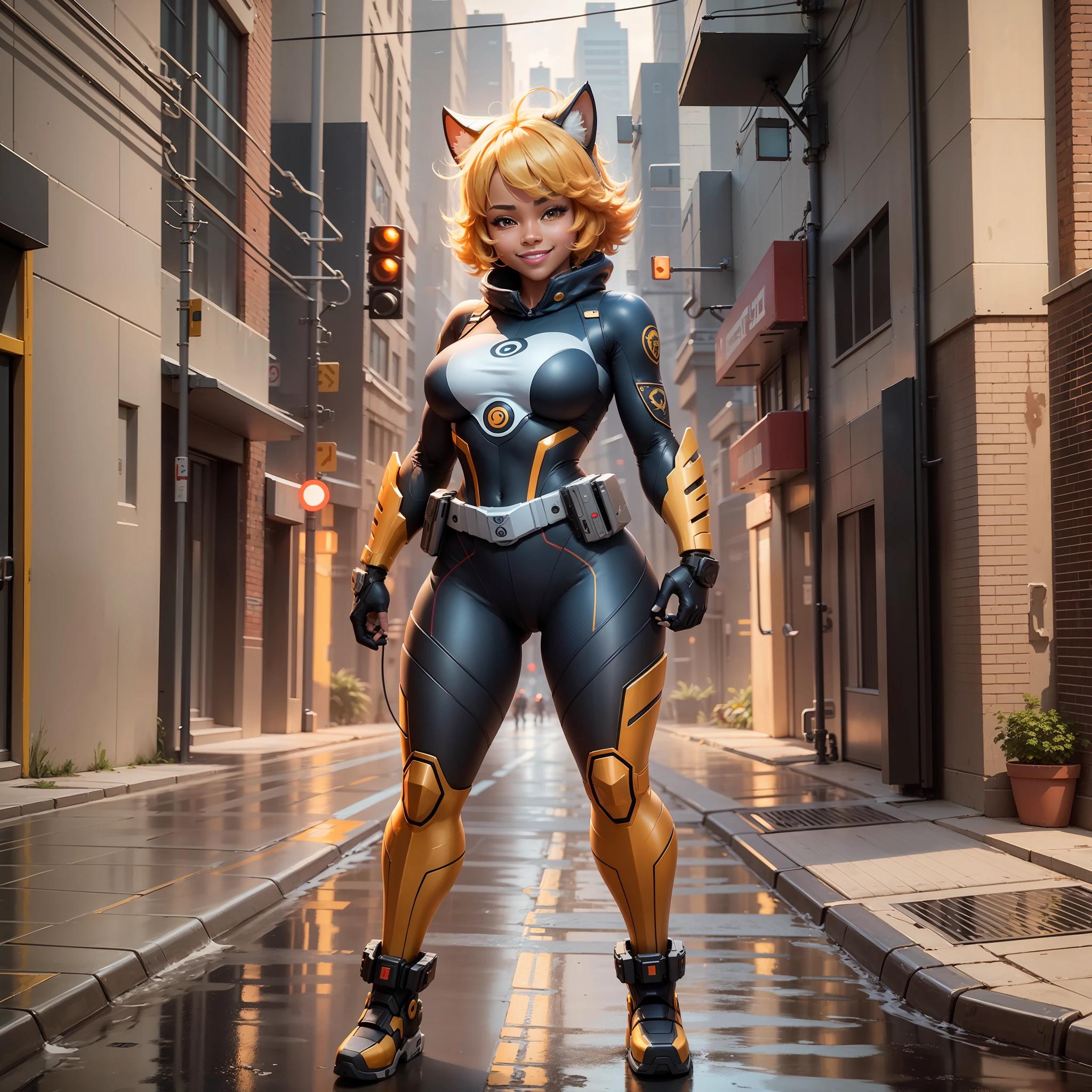 Centralized full-body design, a full-body cybercop thundercat Cute smile 4 k --auto --s2
