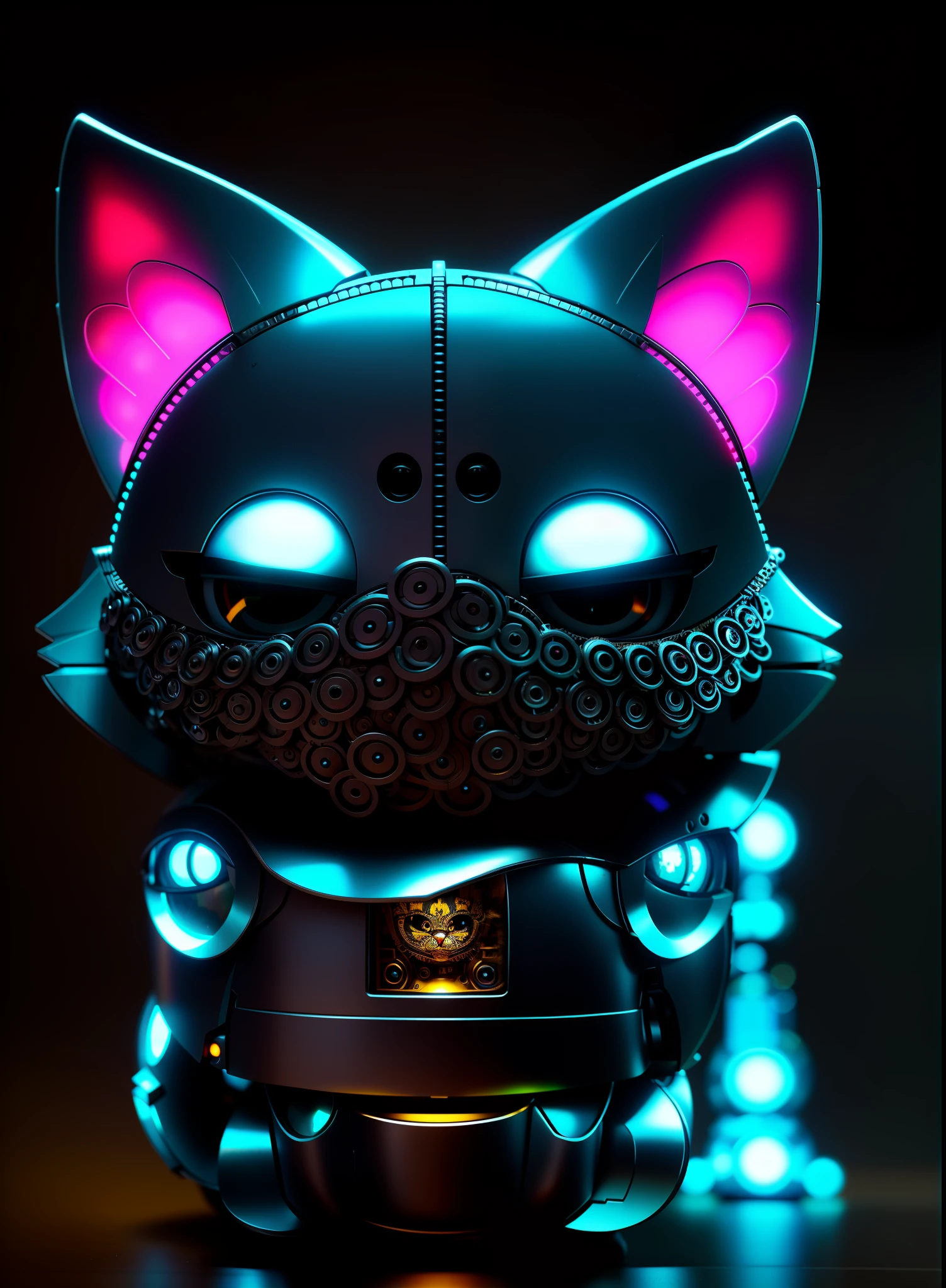 A cute kitten made of metal, robot, cyberpunk style, ((intricate details)), hdr, ((intricate details, super detailed)), cinematic footage, vignette,