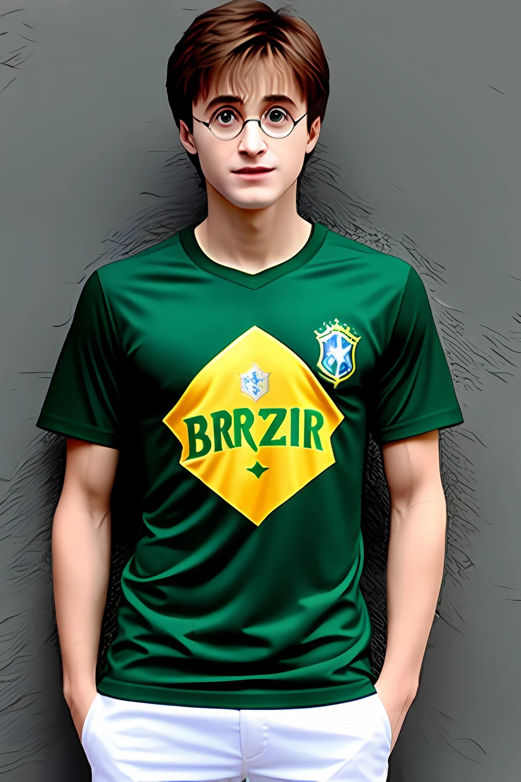 Harry Potter wearing the shirt of Brazil