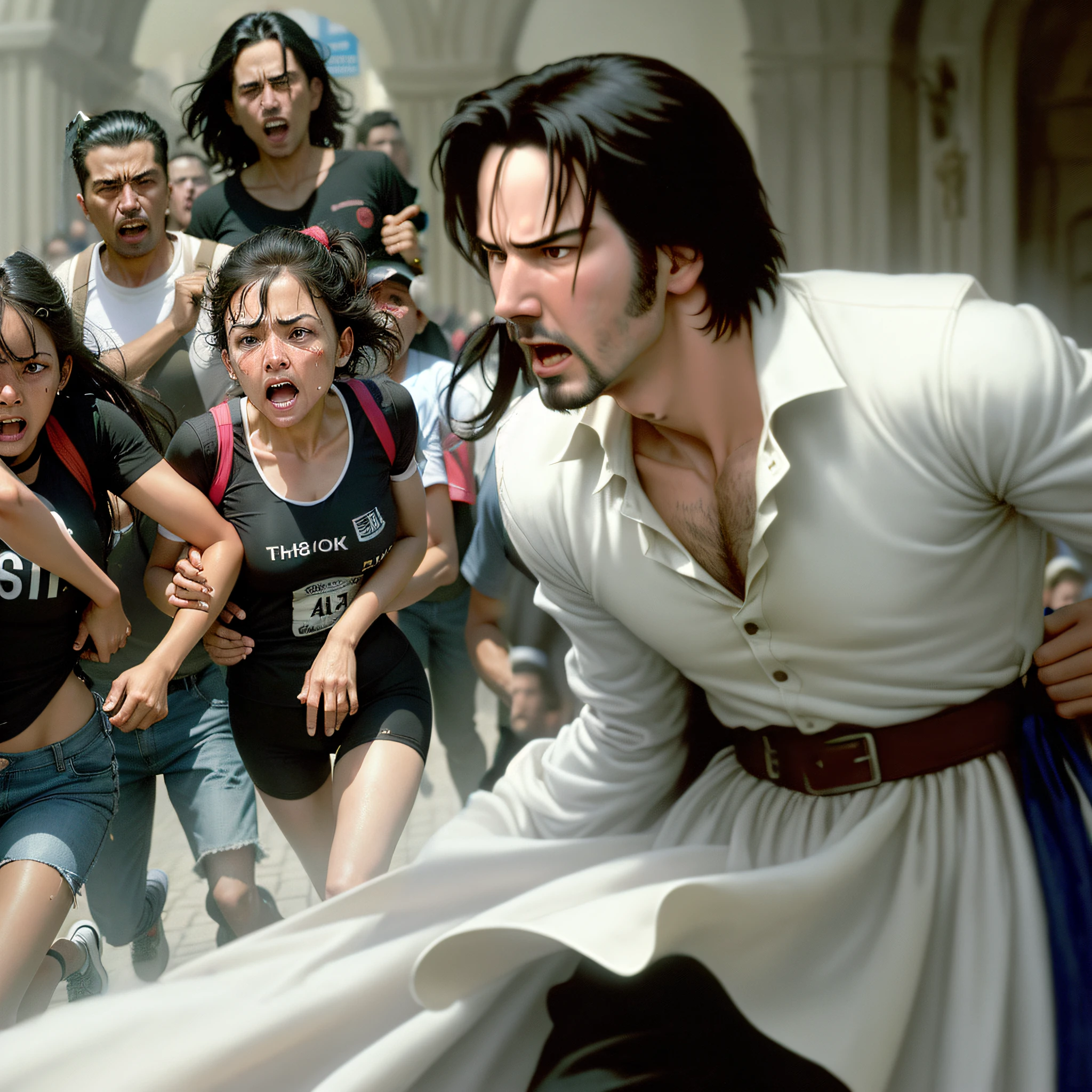 crowd of people running and crying, people desperate, people evacuating