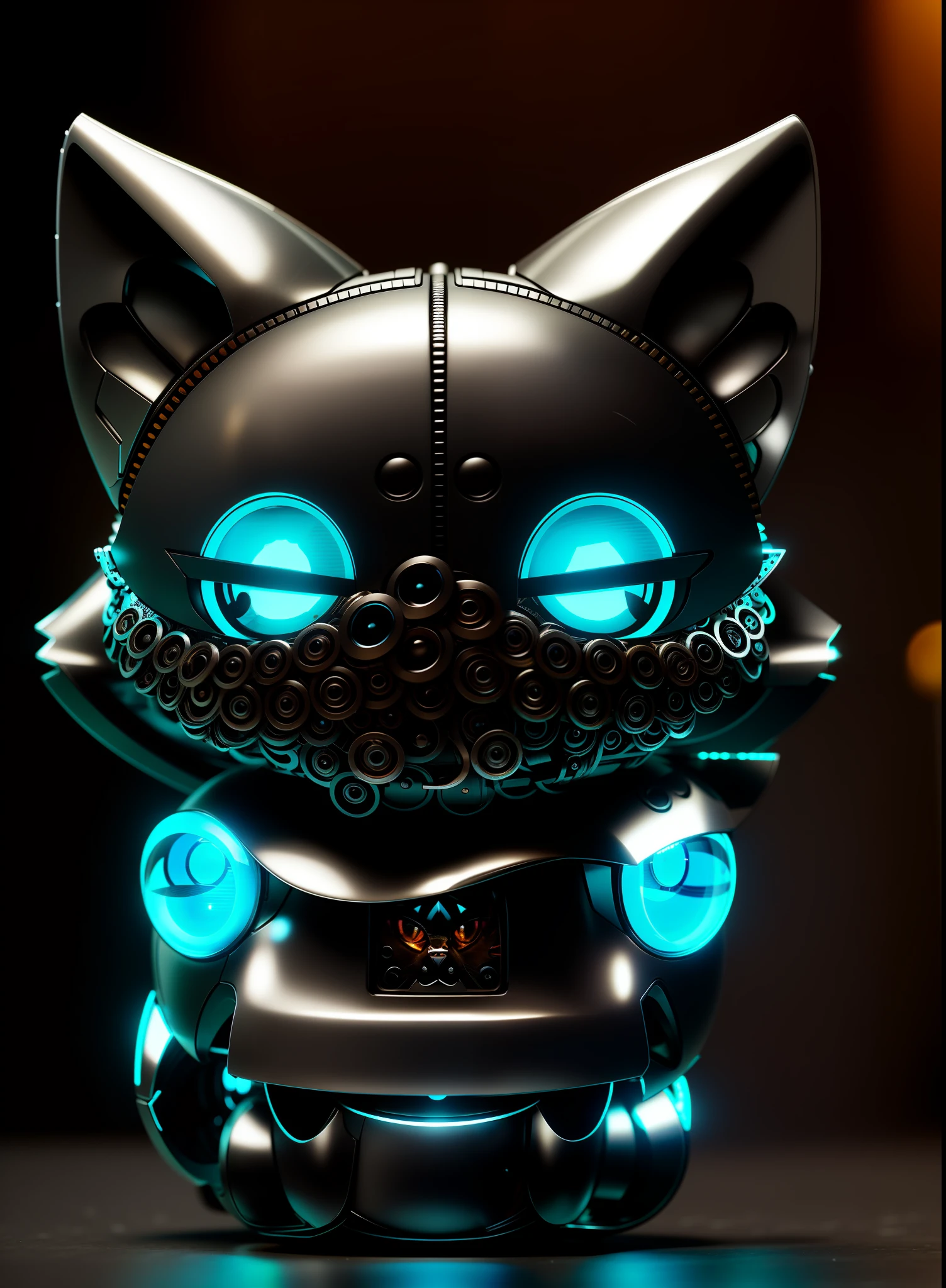 A cute kitten made of metal, robot, cyberpunk style, ((intricate details)), hdr, ((intricate details, super detailed)), cinematic footage, vignette,