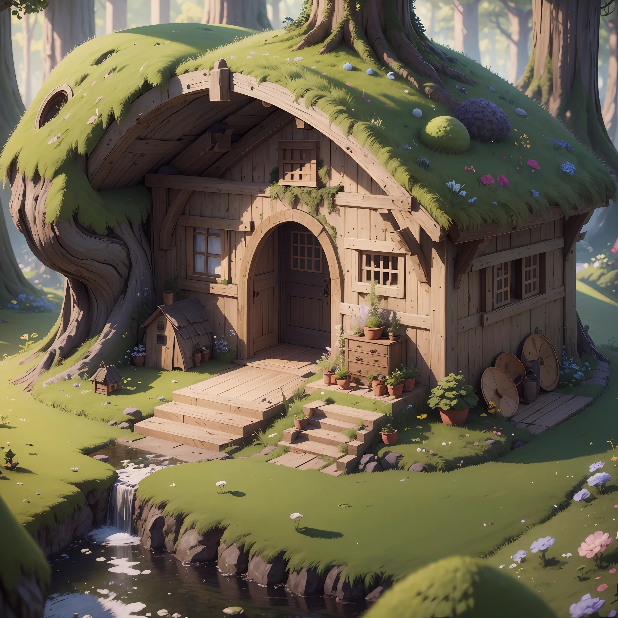 masterpiece, best quality, (extremely detailed CG unity 8k wallpaper), (best quality), (best illustration), (best shadow), A round turnip hut covered with moss, isometric 3D, octane render,ray tracing,ultra detailed --auto --s2