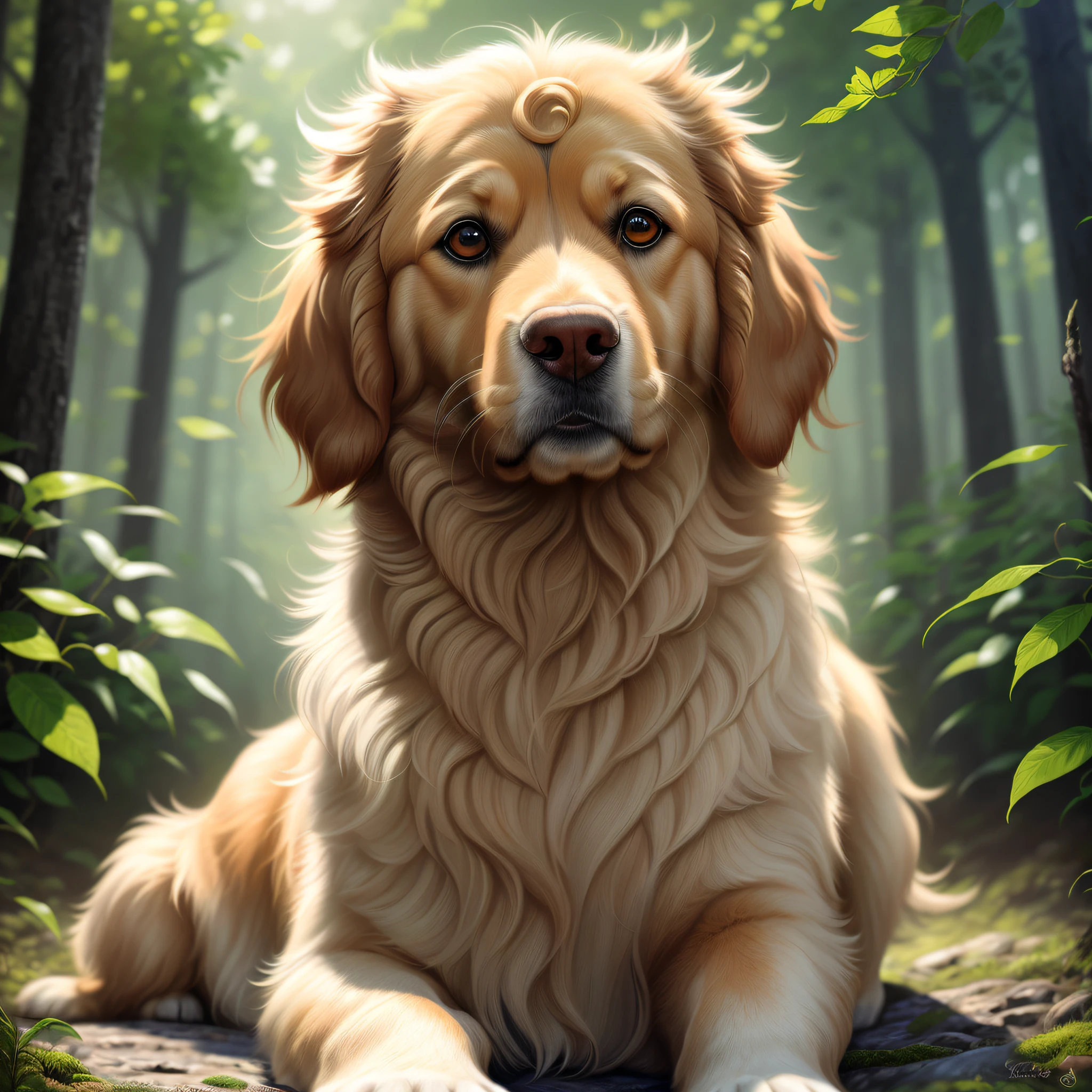 lovely digital painting, beautiful detailed digital art, award-winning creature portrait, realistic illustration, highly detailed 4k digital art, highly detailed realistic, very detailed digital painting, highly detailed digital painting, highly detailed digital painting, hyperrealistic fantasy art, detailed digital painting, realistic fantasy illustration, golden retriever, clean face, png background