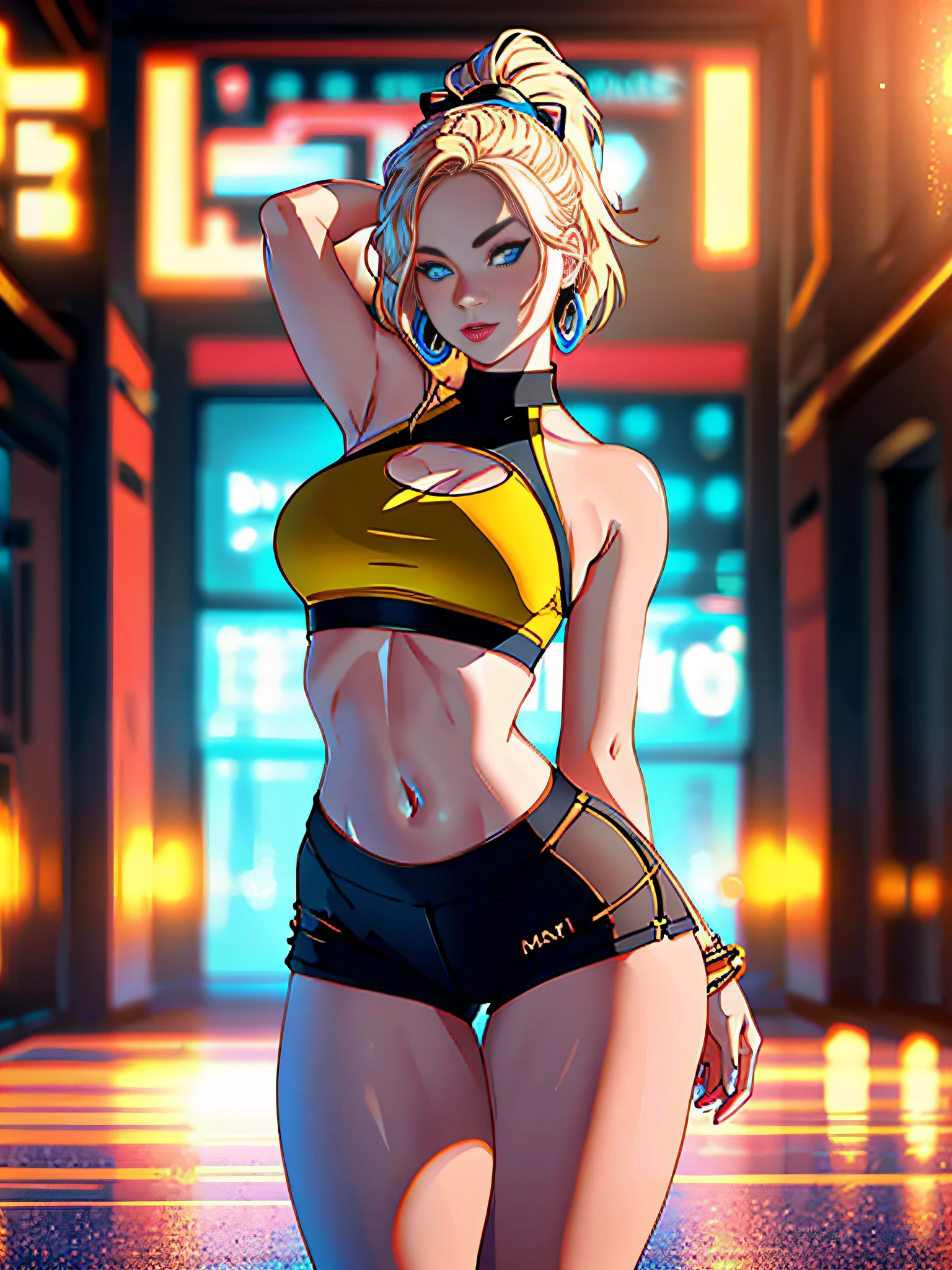 Masterpiece, 4K, sportswear, gymtastic_yoga_croptop, (multiple straps:1.125), woman wearing gymtastic_yoga_croptop,  contrast, analog style, high quality picture, photorealistic, taken by a camera with an expensive lens , woman sweating, see though clothing, fishnets,(dreamlikeart, redshift style, analog style:1.1), (copeseethemald style:0.5), (thepit bimbo, glossy), sexy, bimbo, 1girl, solo, ([Mila Jovovitch|Margot Robbie]:1.1), closeup,   looking at viewer, symmetric, centered,  shinny skin, oily skin, subsurface skin scattering, shiny skin, choker, earrings, eyelashes, eyeshadow, lips, lipstick, makeup, nose, parted lips, navel, beautiful detailed blue eyes, blonde, realistic, photo-realistic, well-lit face, glowing face,(full body picture:1.3), see-through,   [(dust particle paint explosion:1.2)::0.11], (secret:0.8),