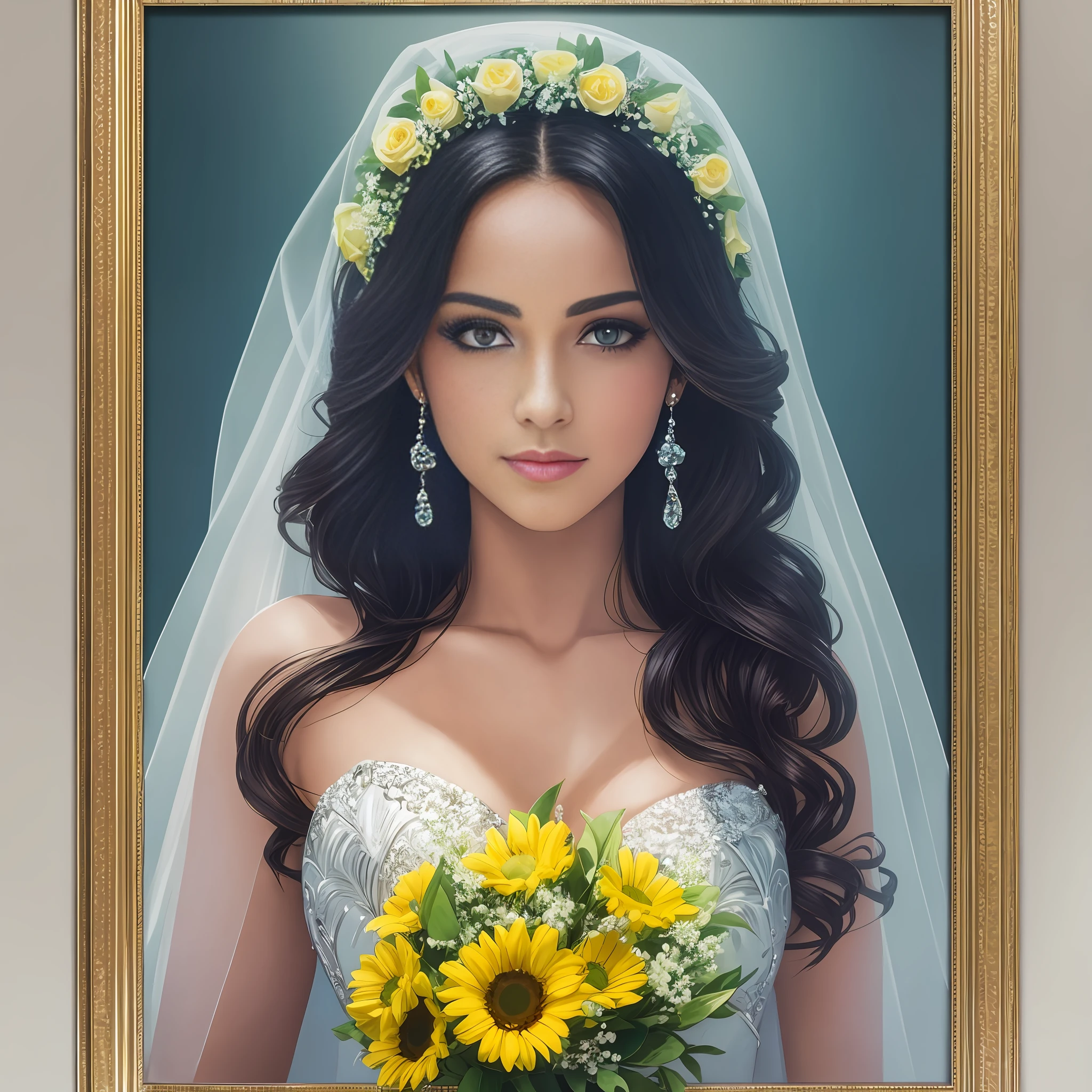 A picture frame, better quality, hyperrealistic, cinema lighting, a man in a suit and a beautiful woman dressed as a bride --auto --s2