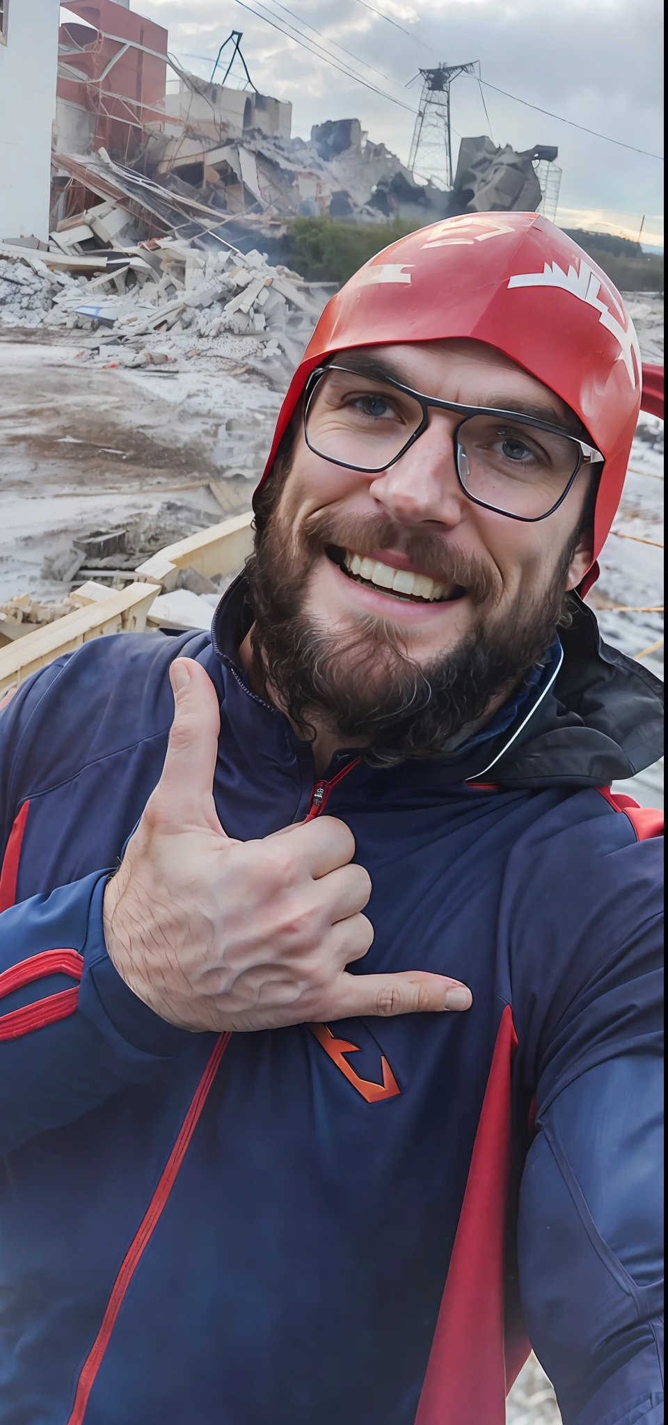 Photo of Henry cavill is superman , superhero, upper body,cinematic, movie, grain movie (2023s)1boy, building destroyed , realistic , (8k, RAW photo, best quality, masterpiece:1.2), (realistic, photo-realistic:1.33), best quality, detailed eyes blue, cute,natural lighting, depth of field, film grain, wrinkled skin, sharp