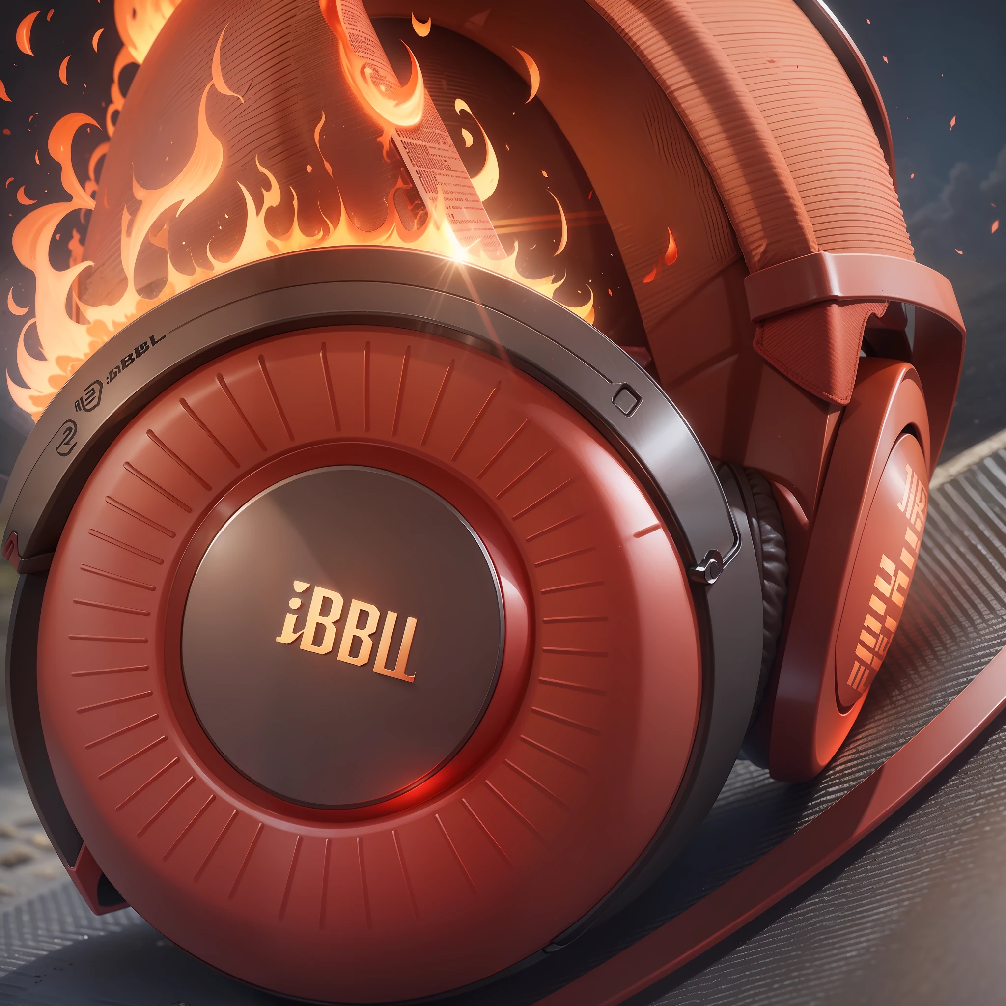 Earphone type (jbl) in detail fire type red ember enveloping the sun in a lunar eclipse over the sun and causing a certain darkness --auto --s2