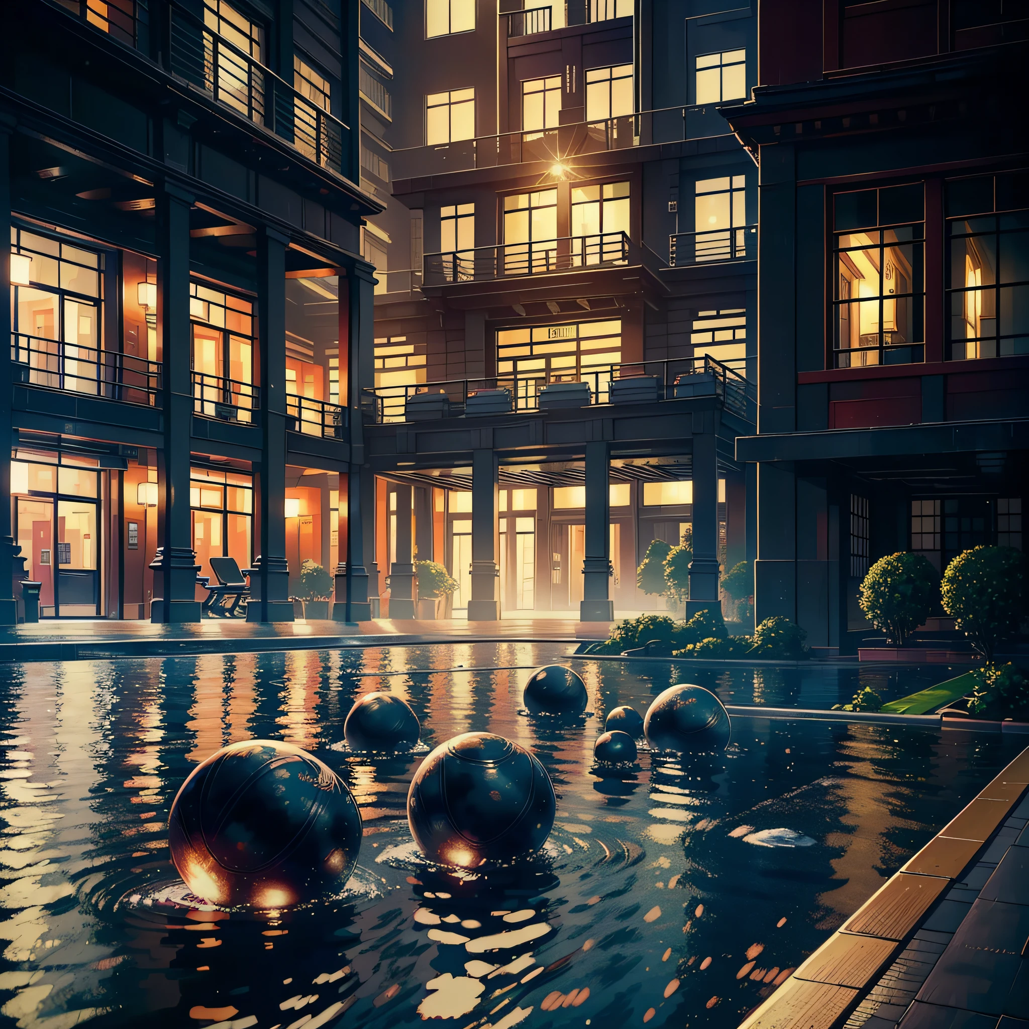((Masterpiece)), ((Best Quality)), 8K, HD ((Hotel Gym 1.5))(Japan Bustling City 1.4)(Hotel Front Desk)(Building)(Closed Room 1.5)