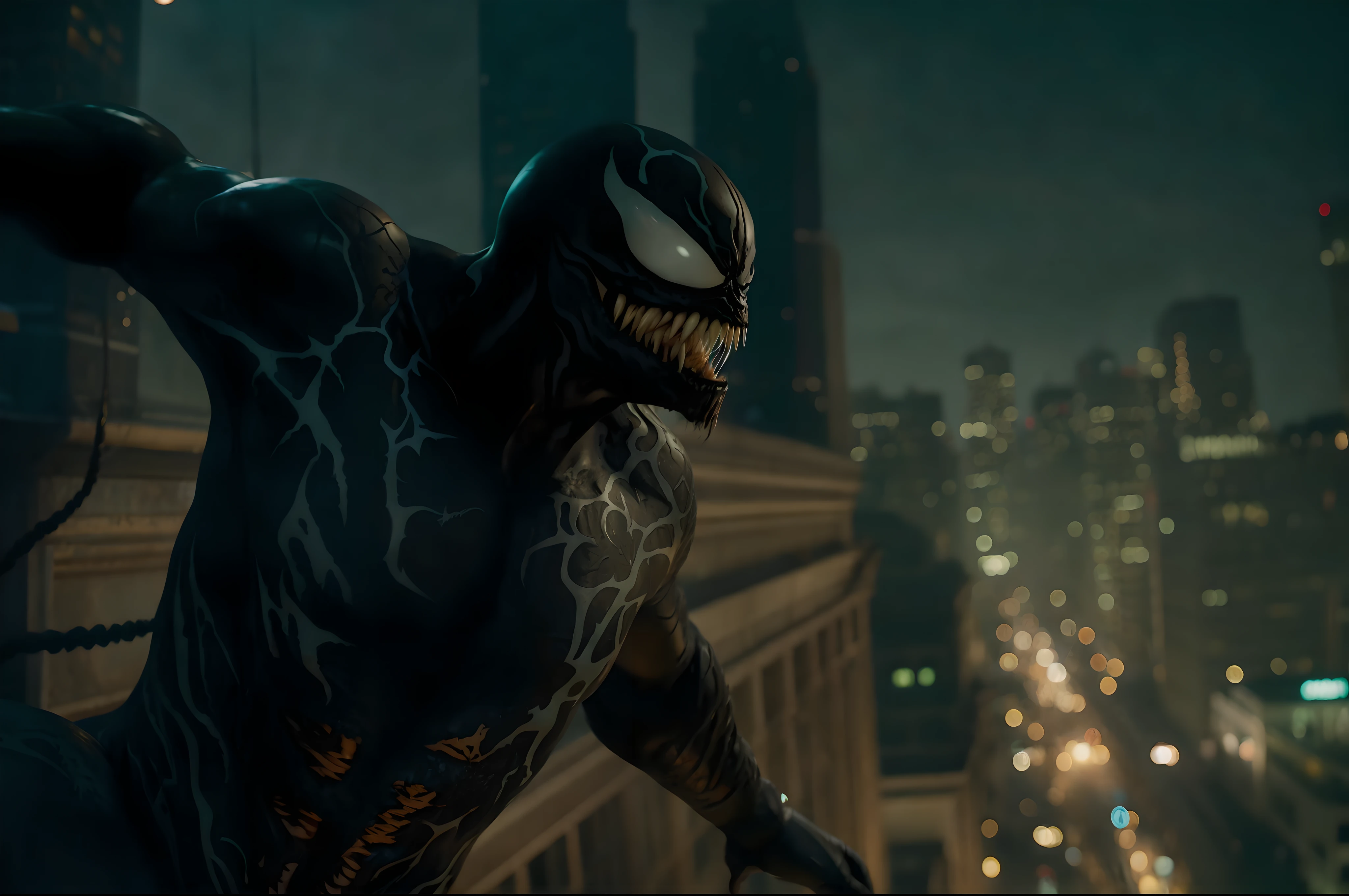 venom in the amazing spider - man, venom, venom symbiote, venom dunking on spiderman, symbiote, venomized, venom costume, venom fangs, still from marvel movie, mix of venom and cthulhu, 🦑 design, carnage, venomfang, still from a live action movie, marvel movie still, # film, fox, 8 k movie still