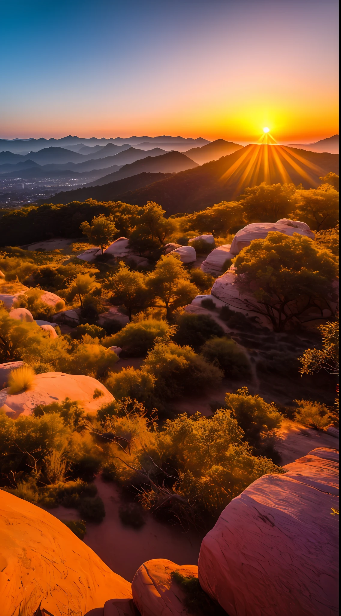 Sunset, evening glow, distant view, realistic, rich colors, gorgeous and colorful, wide-angle lens, shooting in the evening, positive film, naturalistic style, high-definition filming.