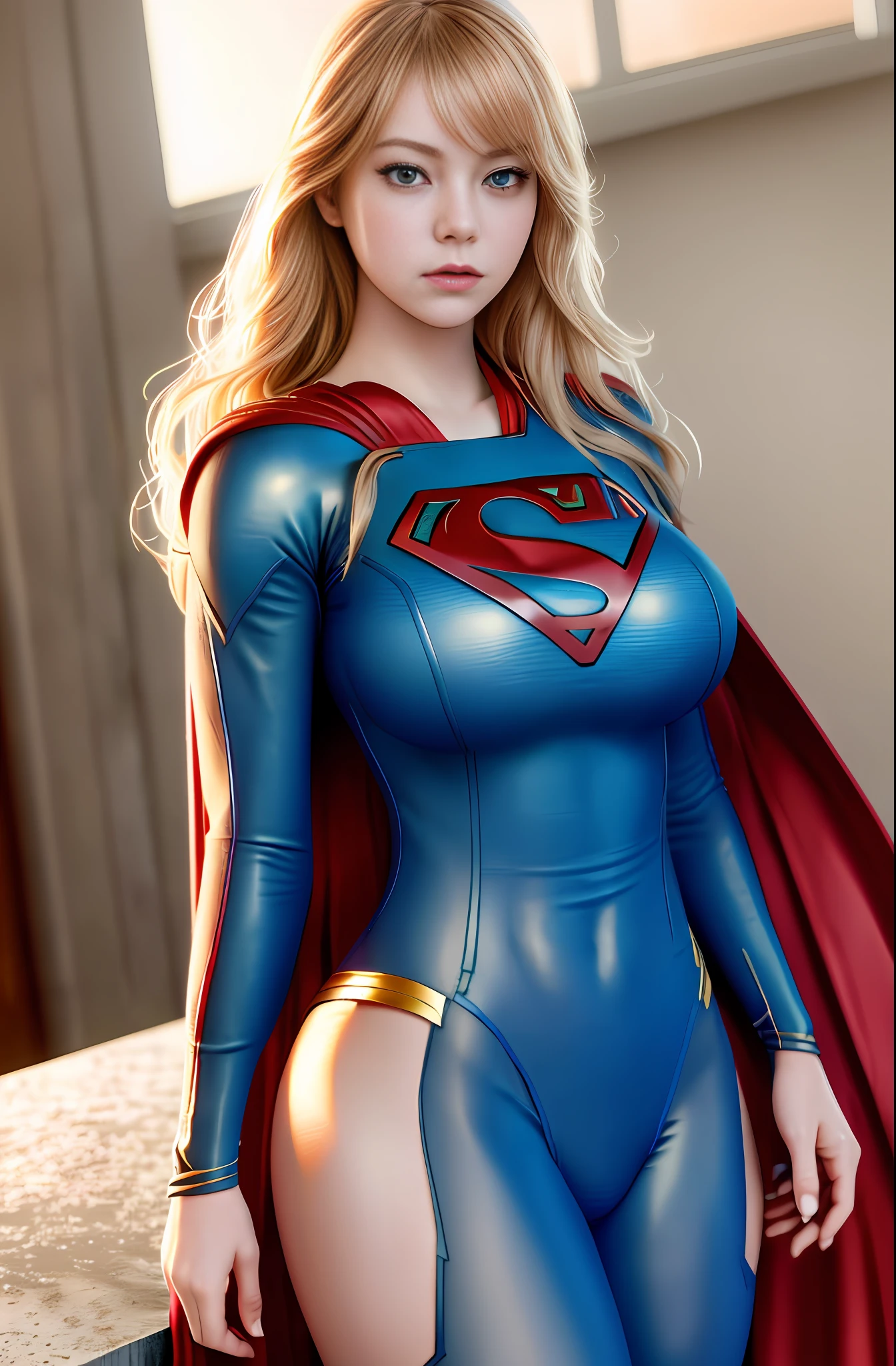 Real picture, intricate detail, super detailed, super high, depth field, (photo realistic, realistic:1,2), Emma Stone in supergirl suit, (bruises, dirty, torn clothes, exposed clothes, blood:1,3), blue eyes, blonde hair, long hair, torn cape, torn pantyhose, superhero, solo, sun, blue sky, Realistic portrait, highest detail, high detail, artstation, smooth, cinematic lighting, top quality, masterpiece, ethereal and beautiful , very detailed, CG, unity, 8k wallpaper, Stunning, fine detail, light smile, highly detailed CG unity 8k wallpaper, large file size, very detailed, high resolution, amazing detail, 1 girl, beautiful face, body sexy lips sexy, perfect face, perfect eyes, perfect nose, perfect mouth, hot body, gigantic boobs, natural hair.