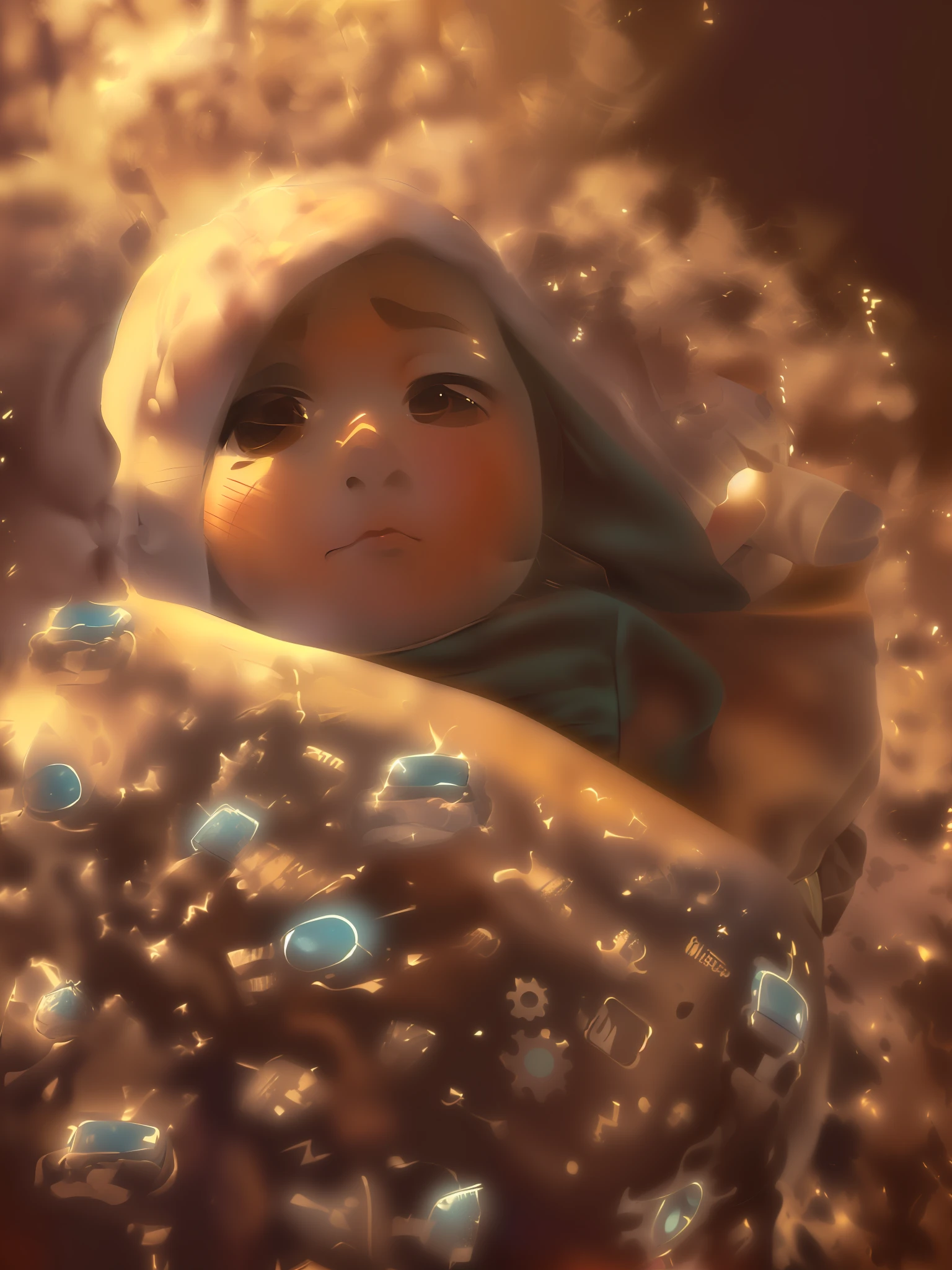 arafed wrapped in a blanket with a hood on, close up half body shot, cute boy, looking to his side, next gen, looking off to the side, full head shot, looking cute, close body shot, profile shot, by Robbie Trevino, looking from side!, looking the camera, full body shot close up, holding it out to the camera