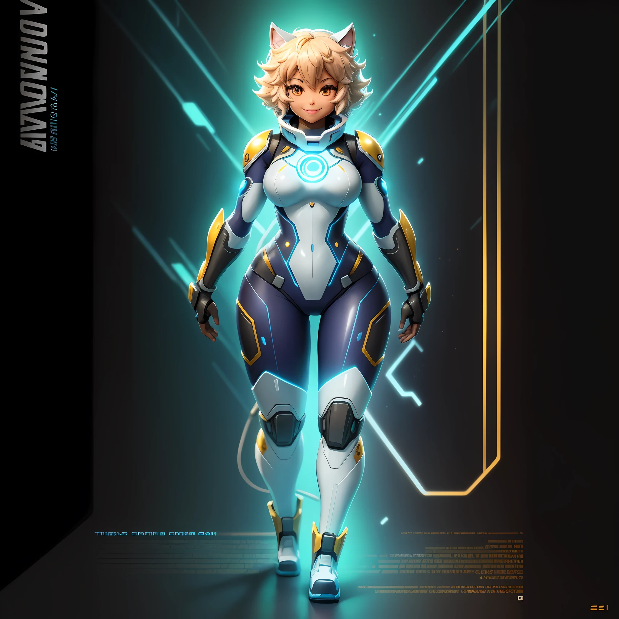 Centralized full-body design, a full-body cybercop thundercat Cute smile 4 k --auto --s2