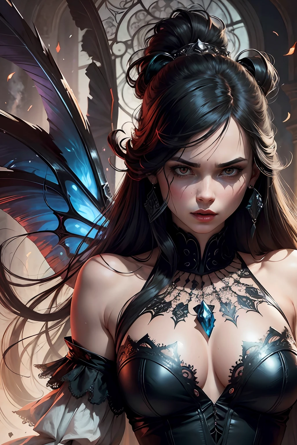 The contrast between the two characters is striking, as if representing a battle between good and evil. The intricate details of the scene, from the veins on the vampire’s hand to the pattern on the dress, create a sense of realism that draws the viewer in.  The influence of the retro pulp art style can be seen in the dynamic composition of the illustration, with its bold lines and dramatic poses. The fantasy element is also present, with the supernatural creatures adding a touch of mystery and intrigue to the scene.  Overall, the illustration is a masterful combination of different artistic styles, showcasing the talent and creativity of the artists involved. It transports the viewer to a world of fantasy and danger, where beauty and horror coexist in a delicate balance. --auto --s2