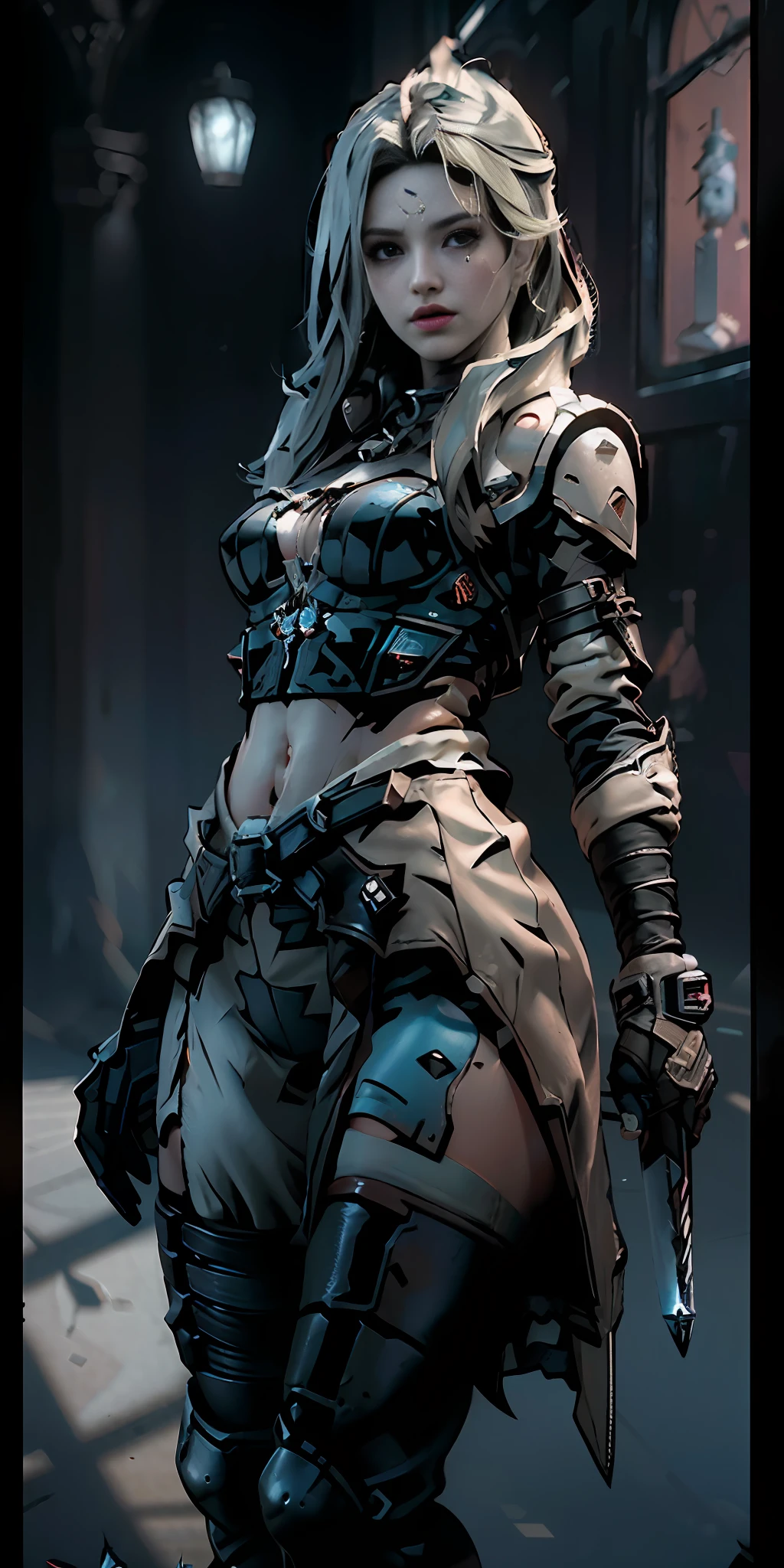 ((Best quality)), ((masterpiece)), (detailed: 1.4), 3D, an image of a beautiful cyberpunk woman, (showing belly, crotch, large breasts), HDR (High Dynamic Range),Ray Tracing,NVIDIA RTX,Super-Resolution,Unreal 5,Subsurface dispersion, PBR texture, Post-processing, Anisotropic filtering, Depth of field, Maximum clarity and sharpness, Multilayer textures, Albedo and specular maps, Surface shading, Accurate simulation of light-material interaction,  Perfect Proportions, Octane Render, Two-Tone Lighting,Wide Aperture,Low ISO,White Balance,Rule of Thirds,8K RAW,