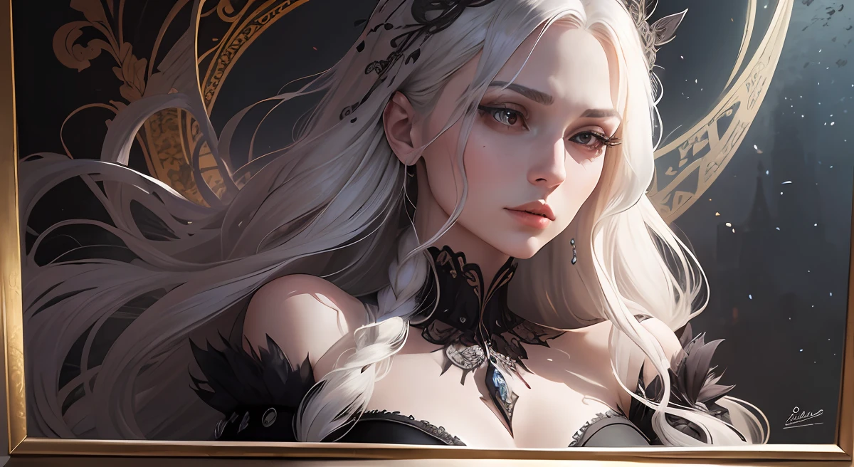 The contrast between the two characters is striking, as if representing a battle between good and evil. The intricate details of the scene, from the veins on the vampire’s hand to the pattern on the dress, create a sense of realism that draws the viewer in.  The influence of the retro pulp art style can be seen in the dynamic composition of the illustration, with its bold lines and dramatic poses. The fantasy element is also present, with the supernatural creatures adding a touch of mystery and intrigue to the scene.  Overall, the illustration is a masterful combination of different artistic styles, showcasing the talent and creativity of the artists involved. It transports the viewer to a world of fantasy and danger, where beauty and horror coexist in a delicate balance. As the scene unfolds, the viewer is able to discern even more intricate details that add to the realism of the illustration. The woman’s dress is made of fine silk, with a delicate floral pattern that shimmers in the soft moonlight. The lace details are intricate, with small beads and pearls sewn into the fabric.  Her hair is a golden cascade, with each strand carefully rendered to create a sense of movement and texture. The vampire’s skin is pale as death, with veins visible just beneath the surface --auto --s2