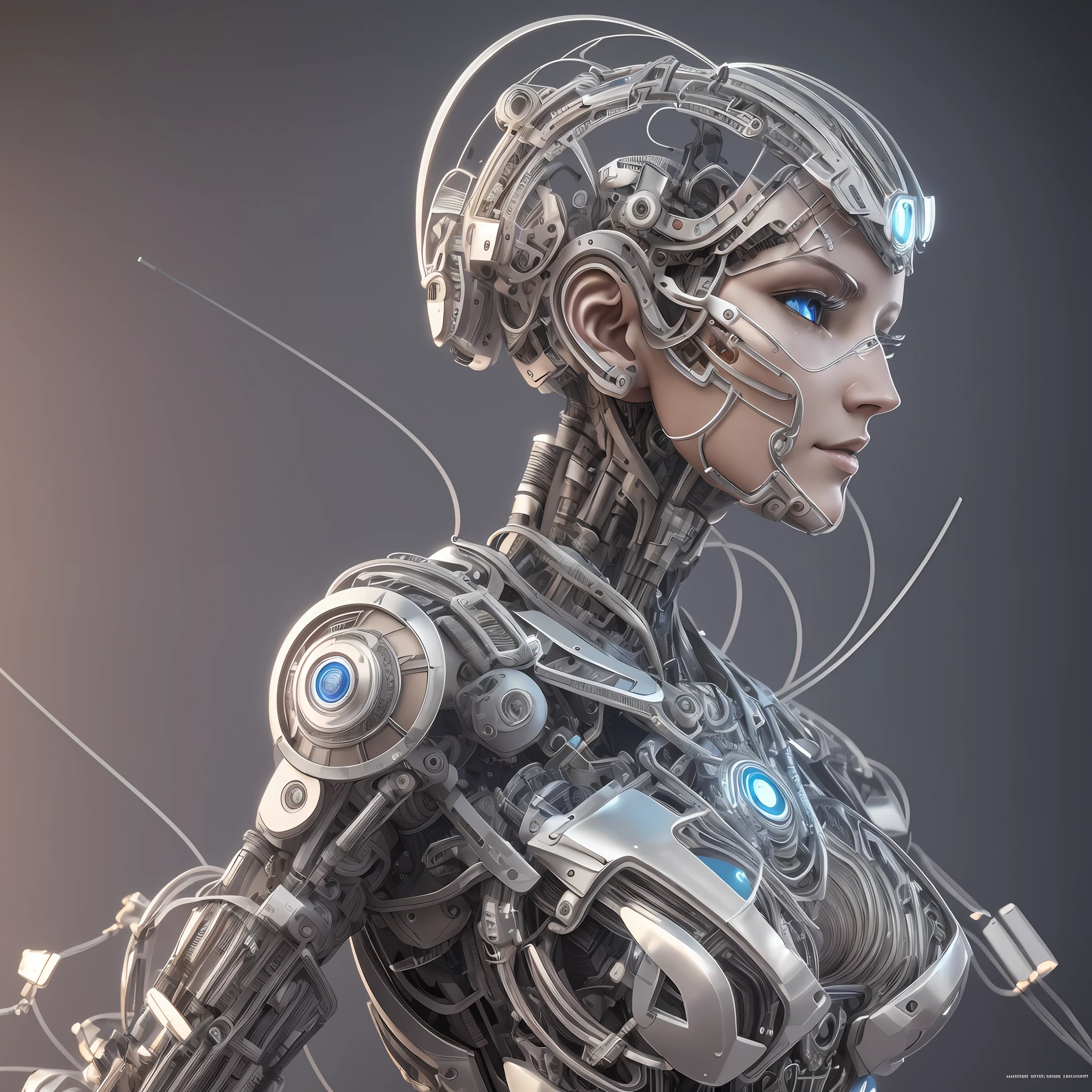 complex 3d render ultra detailed of a beautiful porcelain profile woman android face, cyborg, robotic parts, 150 mm, beautiful studio soft light, rim light, vibrant details, luxurious cyberpunk, lace, hyperrealistic, anatomical, facial muscles, cable electric wires, microchip, elegant, beautiful background, octane render, H. R. Giger style, 8k, best quality, masterpiece, illustration, an extremely delicate and beautiful, extremely detailed ,CG ,unity ,wallpaper, (realistic, photo-realistic:1.37),Amazing, finely detail, masterpiece,best quality,official art, extremely detailed CG unity 8k wallpaper, absurdres, incredibly absurdres, , robot, silver halmet, full body, sitting --auto --s2