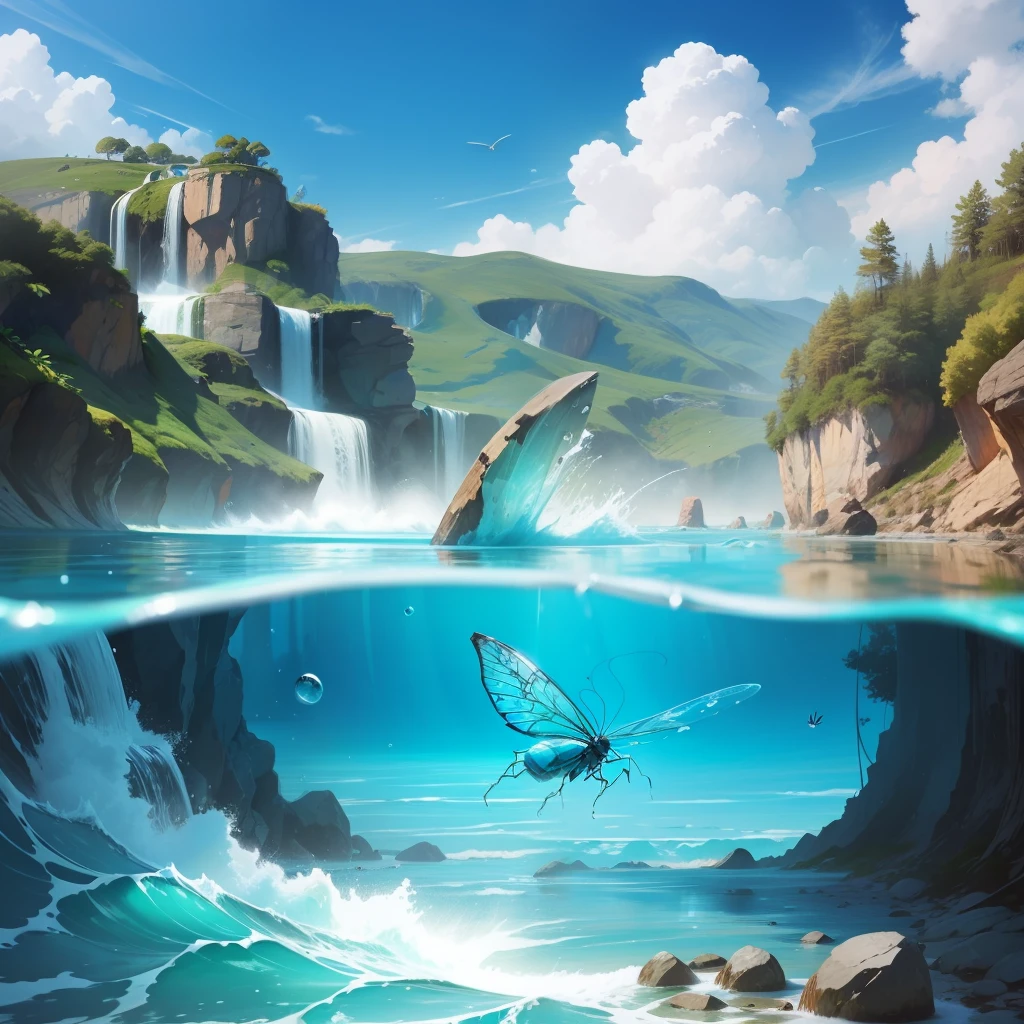 natural bug with water, blue sky --auto --s2