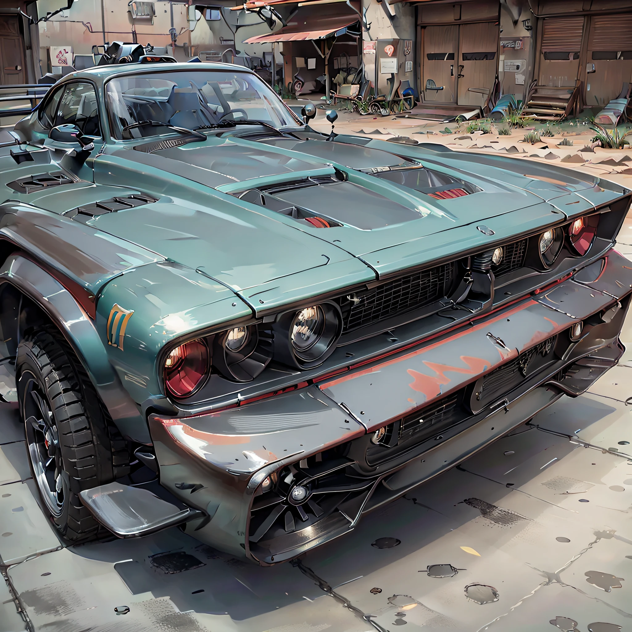 UP vehicle, in Ferrari red color, with sports wheels rim 17, tires 215, lowered, with chrome exhaust, dark windows, with a drawing of a horse on the hood, high resolution