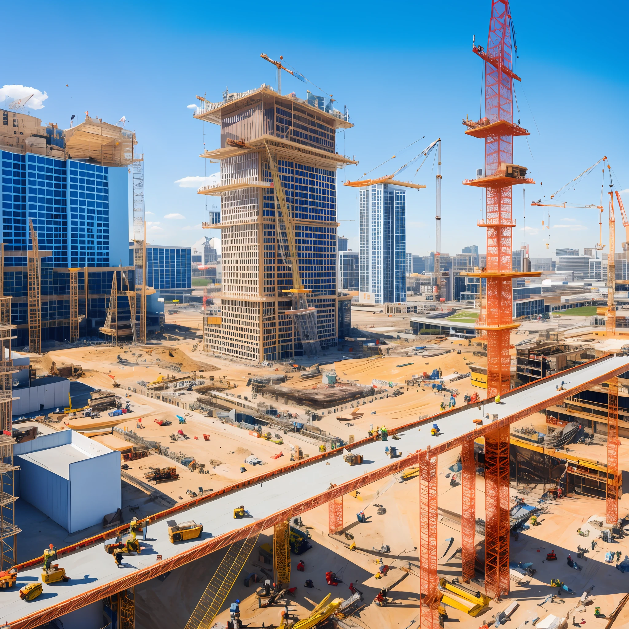 Construction site, building under construction, workers working, photo with top to bottom angle, realistic photo, 4k --auto --s2