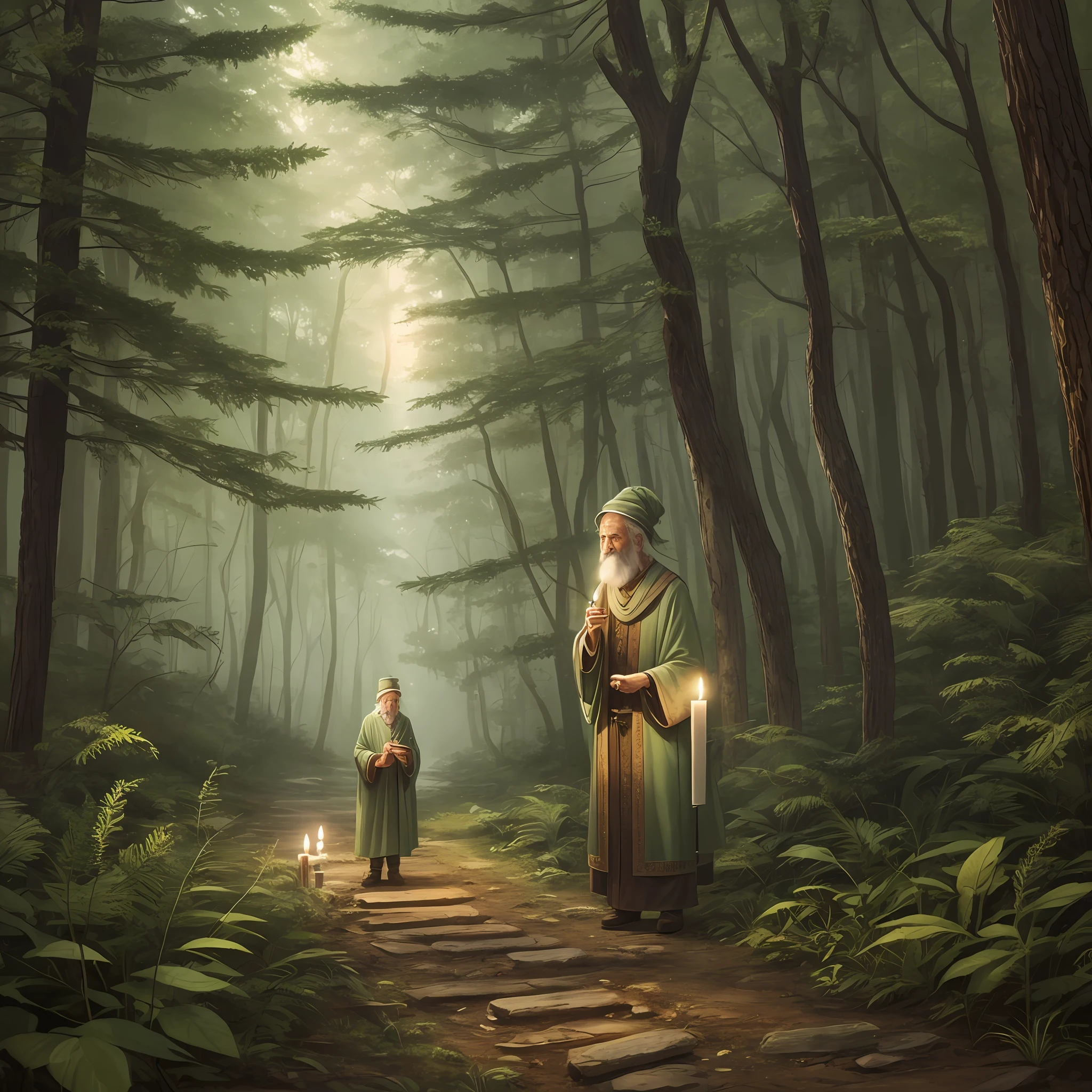 Old sage in the woods with a candle --auto --s2