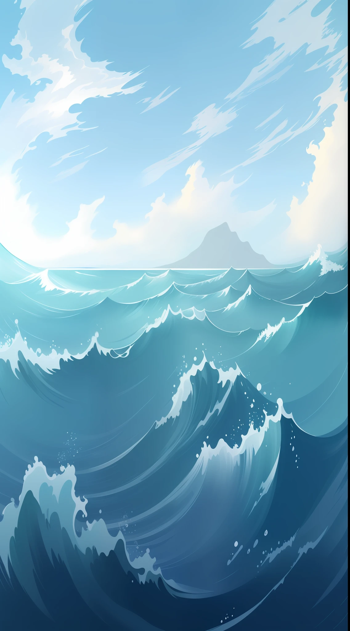 there is a painting of a large body of water with waves, wild ocean background, ocean background, sea background, calm ocean landscape, ocean in the background, realistic ocean, the ocean in the background, detailed sea, deep sea landscape, sketch of an ocean in ms paint, sea in the background, the sea in the background, sky and ocean background