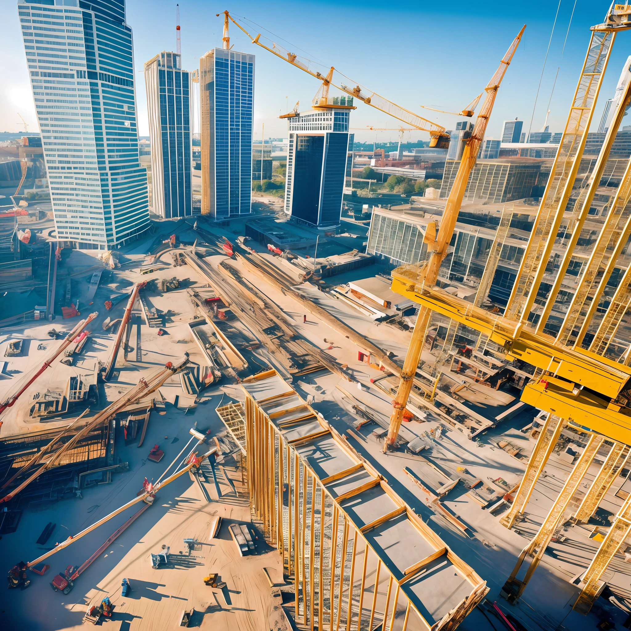 Construction site, building under construction, workers working, photo with top to bottom angle, realistic photo, 4k --auto --s2