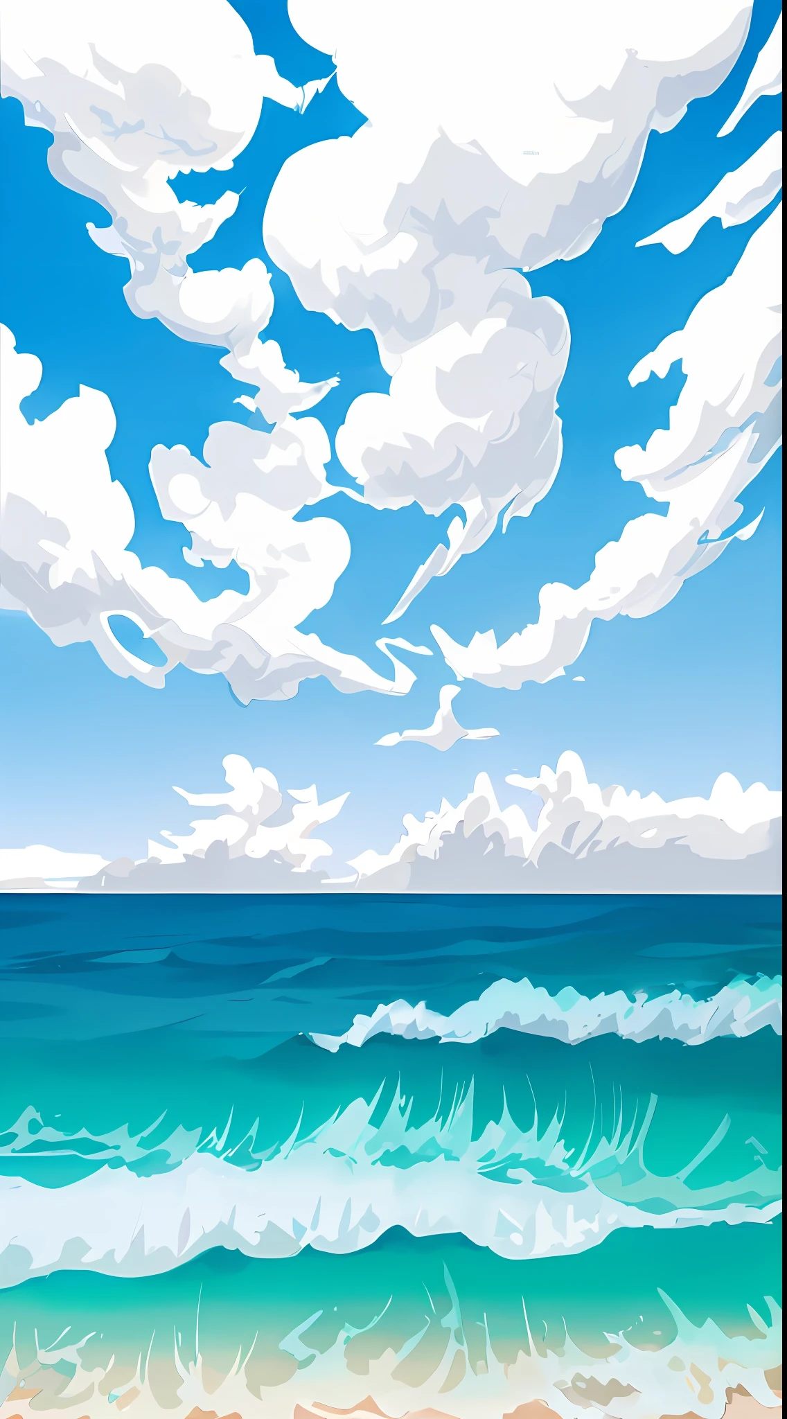 there is a picture of a beach with a blue sky and white clouds, clouds and waves, sky and ocean background, wild ocean background, ocean background, beach background, sea background, ocean in the background, beautiful ocean, beach landscape, sea and sky, the ocean in the background, tropical ocean, ornate sea background, detailed sea, sea waves, azure ocean