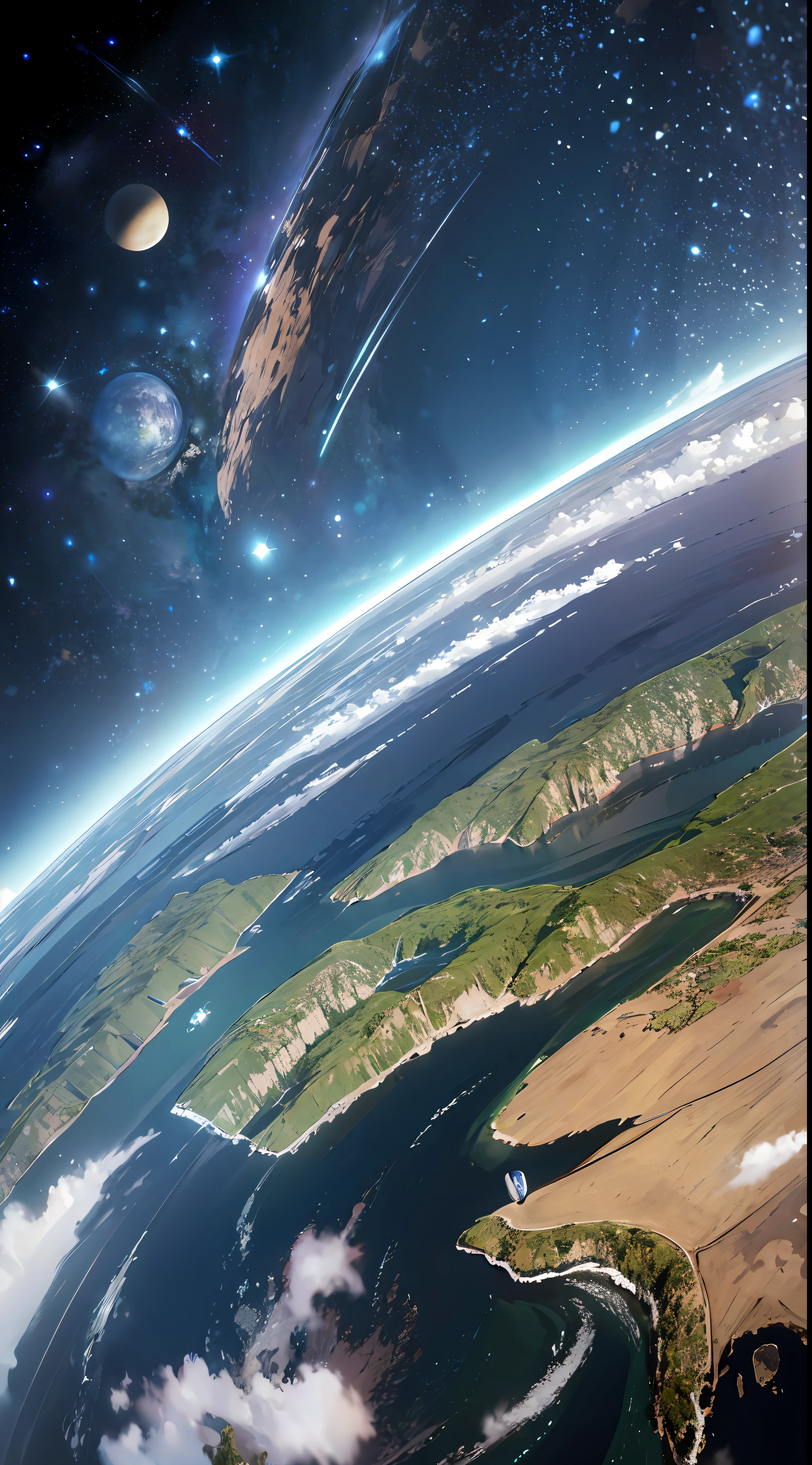 absurd resolution, high resolution, (masterpiece:1.4), super detailed, earth, life, stars, seen from above, space, floating, --v 6
