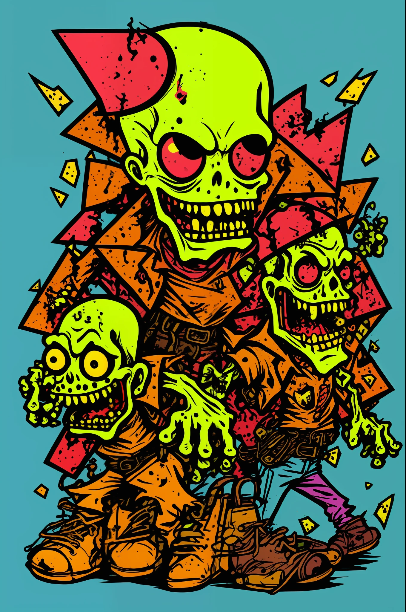 Zombie party, as a t-shirt logo in the style of art