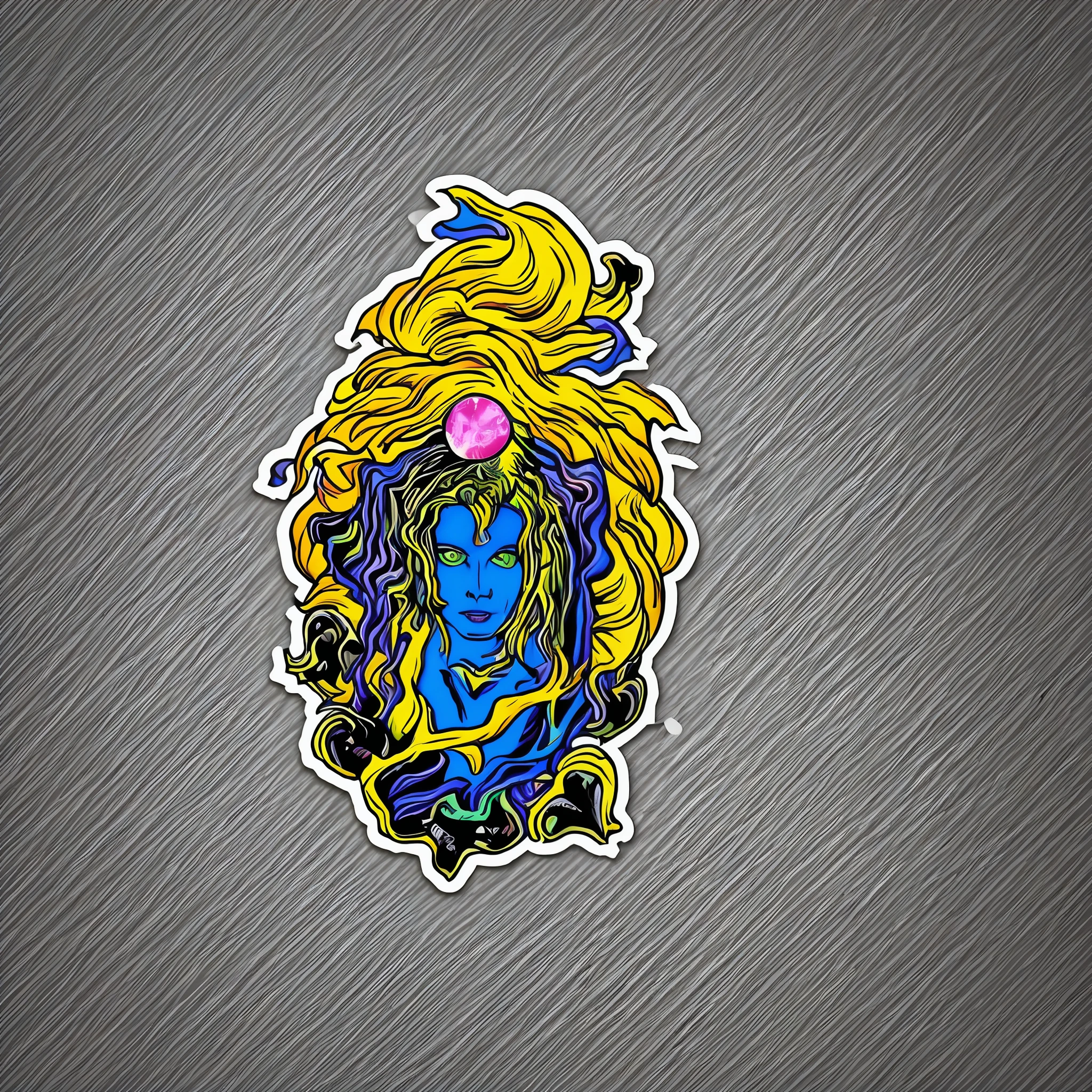 madonna surrounded by colored lightning bolts sticker design