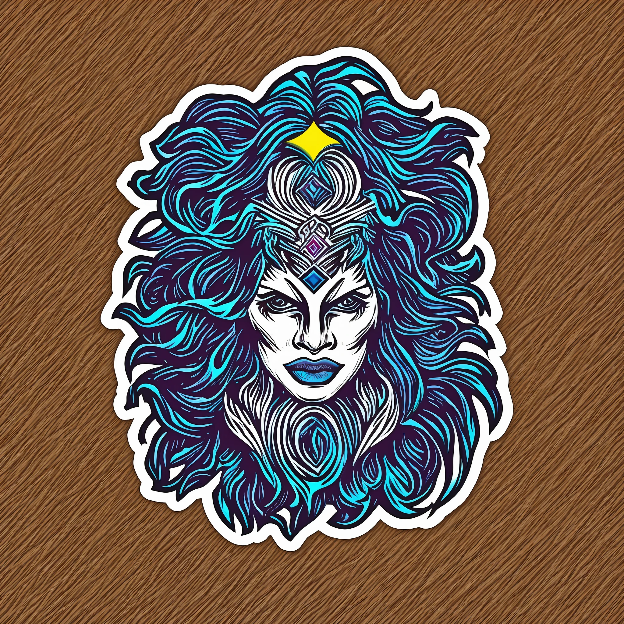 madonna surrounded by colored lightning bolts sticker design