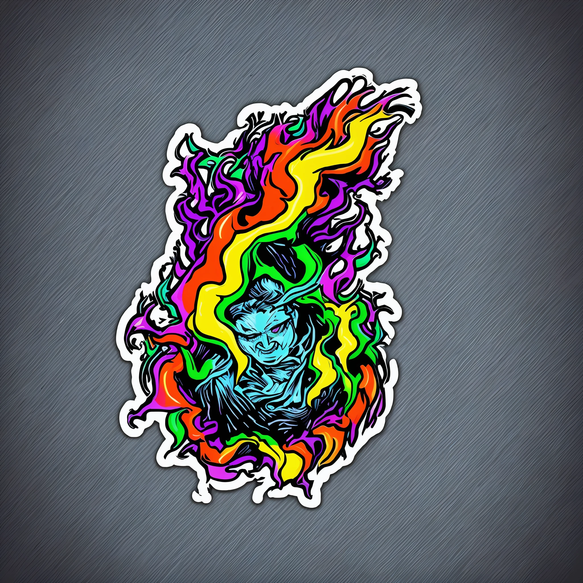 madonna surrounded by colored lightning bolts sticker design