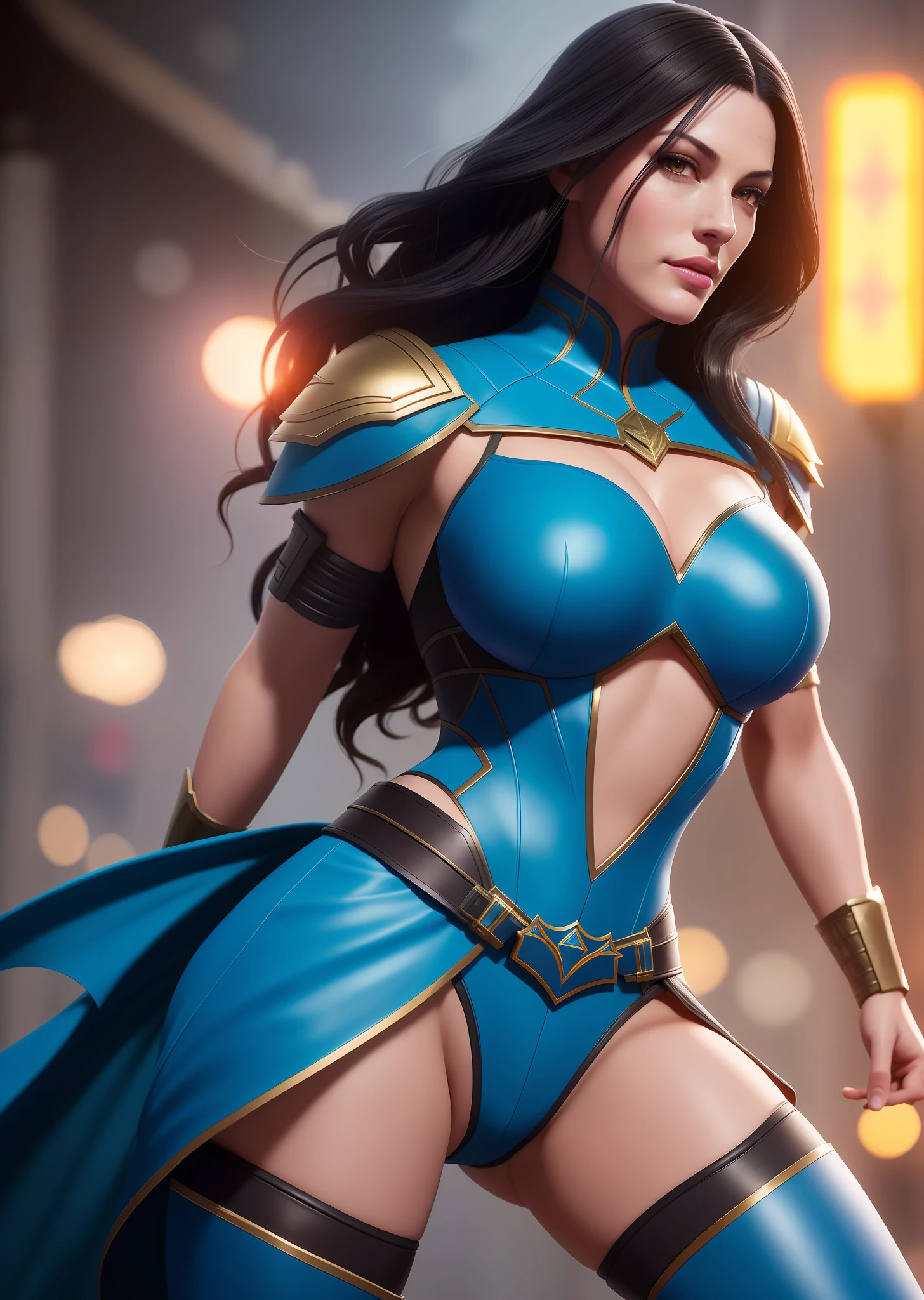 Liv Tyler, highly detailed cosplay Kitana Mortal Kombat 11 (panties), wet legs, large breasts, lush ass, in superhero pose, hourglass body, long curly hair, detailed face, cinematic, maximum detail, city, night, storm, squat, looking at the viewer, mute colors, soft cinematic light, crazy detail, intricate detail, hyperdetail, masterpiece, 8k, (detail), hdr, high quality, ((high skin detail, skin detail)), sharp focus, 8k uhd, DSLR, high quality, film grain