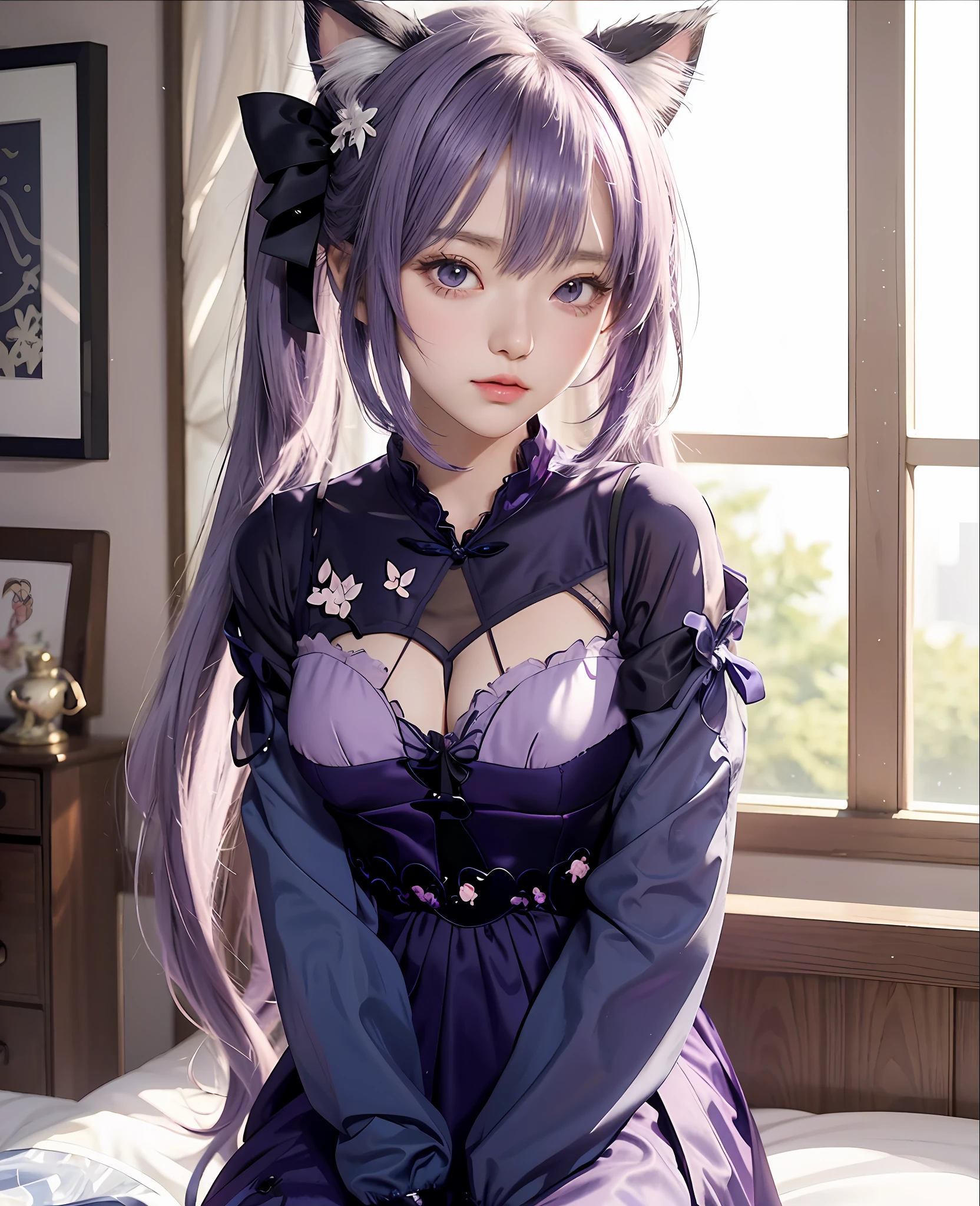 anime girl in purple dress sitting on bed with cat ears, seductive anime girl, cute anime waifu in a nice dress, beautiful anime girl, beautiful alluring anime woman, attractive anime girl, beautiful anime woman, best anime 4k konachan wallpaper, cute anime girl, anime moe artstyle, pretty anime girl, anime style 4 k, beautiful anime catgirl