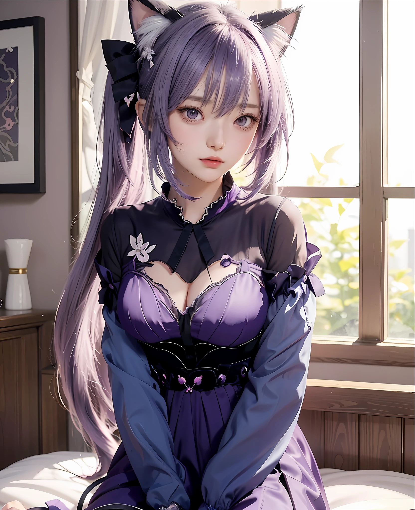 anime girl in purple dress sitting on bed with cat ears, seductive anime girl, cute anime waifu in a nice dress, beautiful anime girl, beautiful alluring anime woman, attractive anime girl, beautiful anime woman, best anime 4k konachan wallpaper, cute anime girl, anime moe artstyle, pretty anime girl, anime style 4 k, beautiful anime catgirl