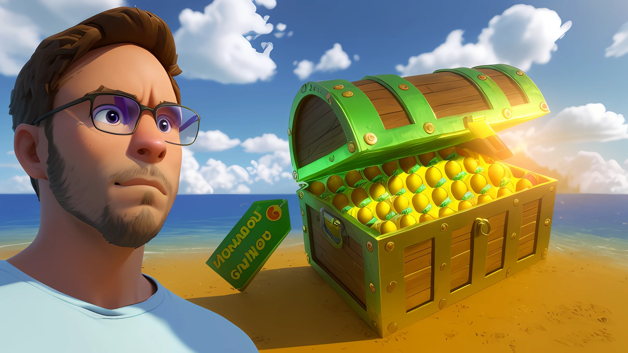 arafed chest full of tennis balls with a price tag, treasure chests, treasure chest, hiding large treasure chest, gelbooru, 3 d render of jerma 9 8 5, he has a treasure with him, youtube thumbnail, large chest, loot box, ebay listing thumbnail, derpibooru, looking at the treasure box, 🐿🍸🍋