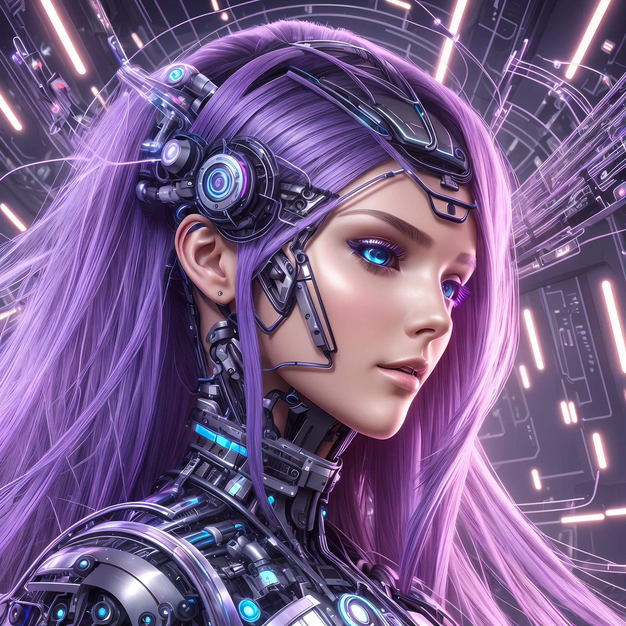 A beautiful futuristic cybernetic girl with hair with strands of neural networks, Futurism, UHD, super detail, best quality, 8k --auto --s2