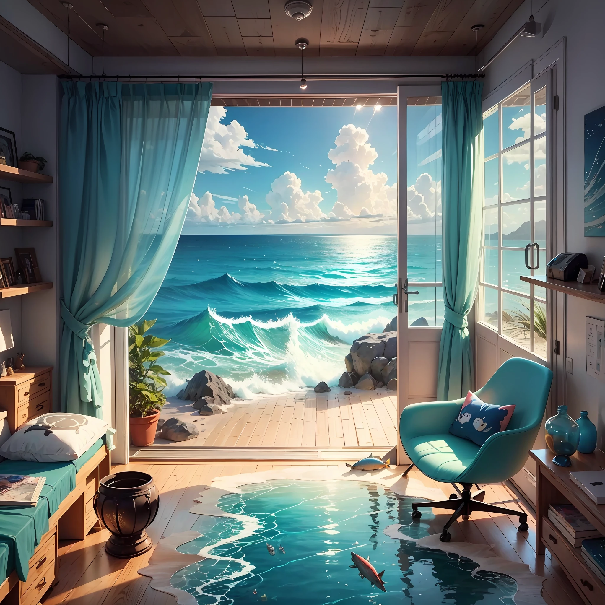 ocean from within, anime style, fishes, aesthetic style, 4k --auto --s2
