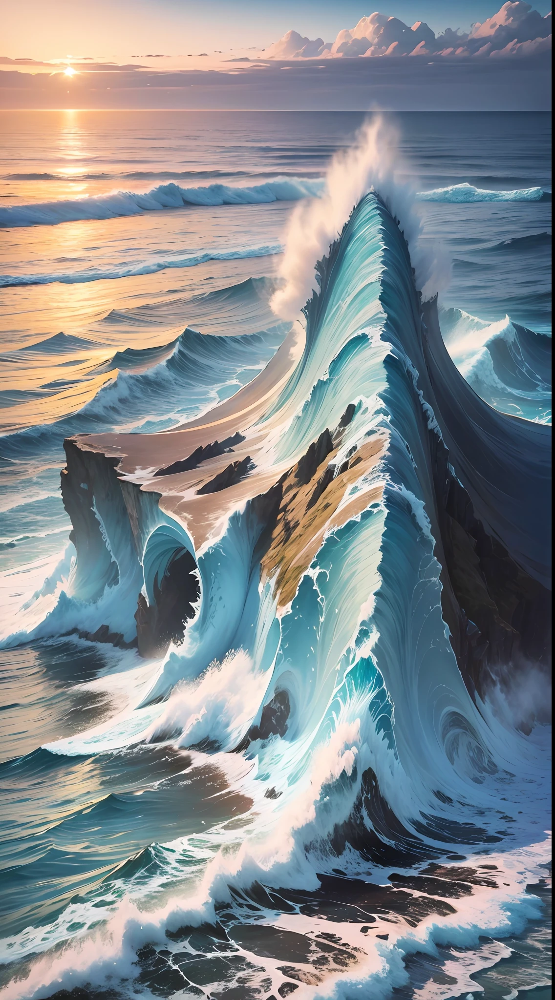 a mountain and ocean with waves in foreground, island bottom, wild ocean bottom, sea bottom, natural landscape background, ocean bottom, ocean sky and bottom, calm ocean landscape, backgroud by the sea, deep sea landscape, ocean bottom scenery, beautiful landscape background, landscape background, hills and ocean,  sea at the bottom, ocean at the bottom --auto --s2