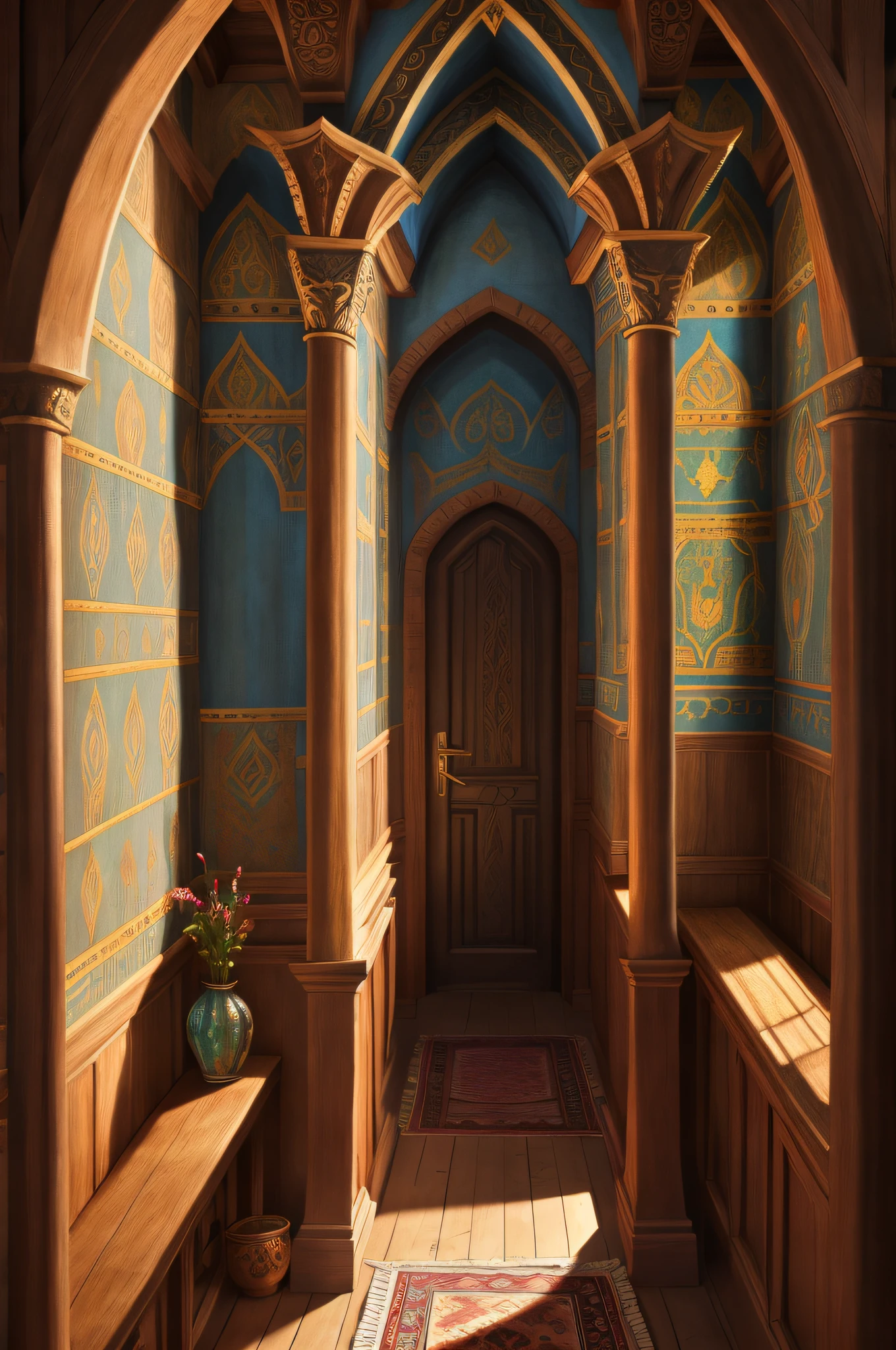 style-hamunaptra_sd2 zrpgstyle, medieval fantasy tavern interior, colorful tapestries on the walls Game of Thrones Hogwarts bright morning sunlight shining in from windows Clutter-Home,  high quality (detailed) (intricate) (8k) (HDR) (wallpaper) (cinematic lighting) (sharp focus)