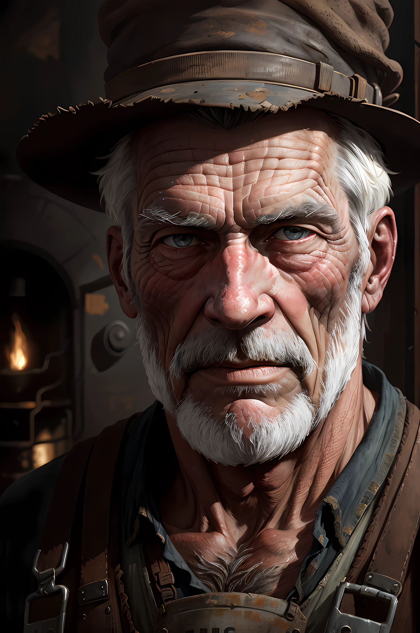 a portrait of an old coal miner in 19th century, beautiful painting with highly detailed face by greg rutkowski and magali villanueve