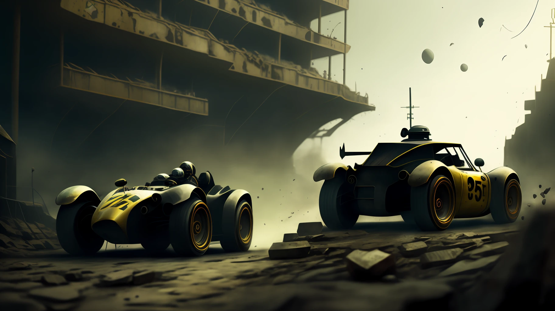 A super equipped sports racing car in a post-apocalyptic world.