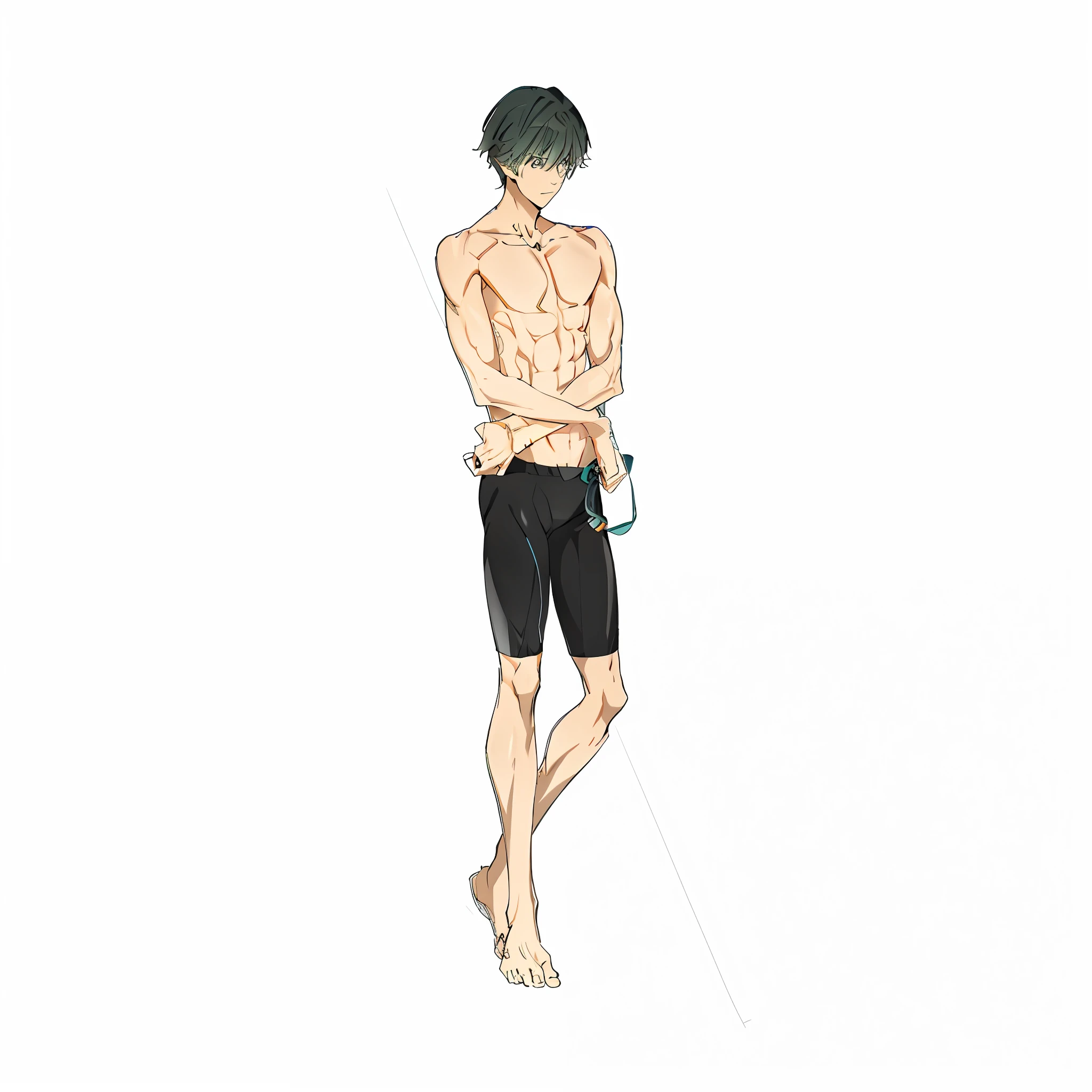 Anime handsome, 1boy, handsome, abs, swimsuit, full body. anime, character chart, Sony FE GM, first-person view, panorama, UHD, best quality, 1080P, highres, high details, anatomically correct anime full body illustration, full body!