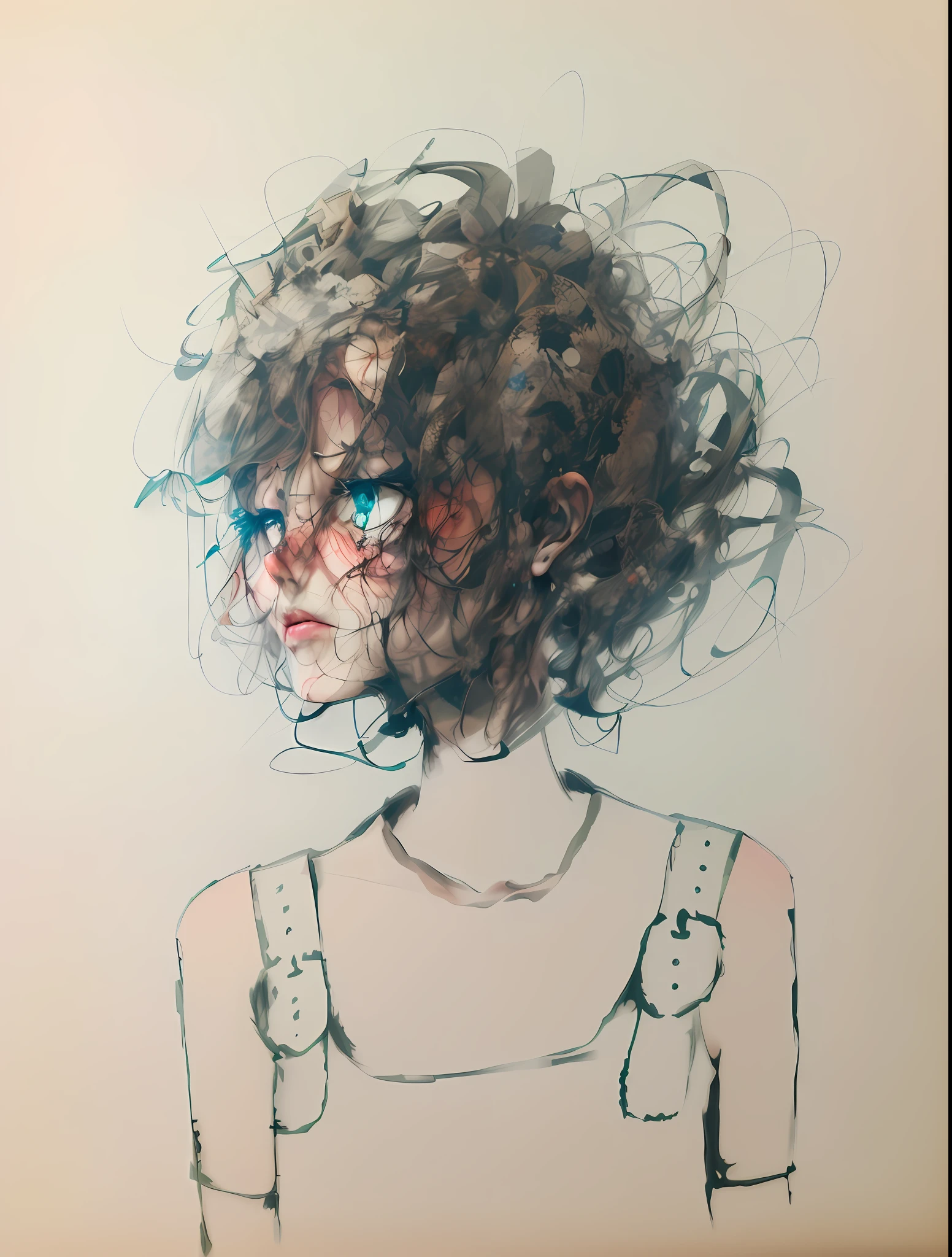 a drawing of a woman with a messy hair on her head, scribble sketch, thick line drawing, scribbled, scribble art, weird scribbles, messy lines, minimalistic drawing, messy hair bedhead, frustrated detailed, minimalist line drawing, ((messy)), melancholic art, disheveled, what depression looks like, an ink drawing, scribbles, BioPunkAI