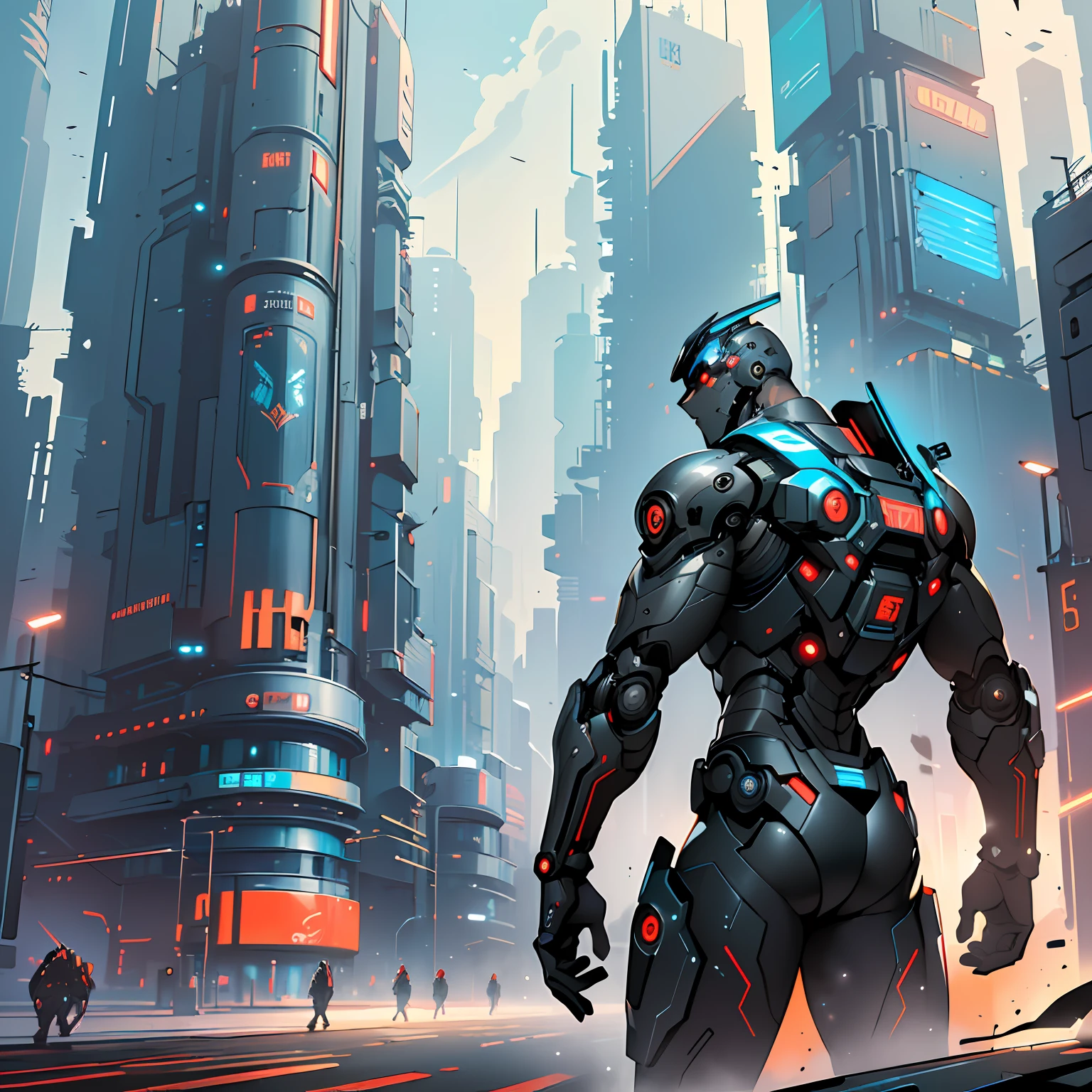 (best quality best performance best illustration best artist:1.4), (best desinger), (extremely detailed 8k CG unit wallpaper:1.3), (1man) half robot, half electronic, technological, futuristic cyberpunk wonderful city, its all technological, metallic body, (well designed:1.2), (well illustrated:1.2)