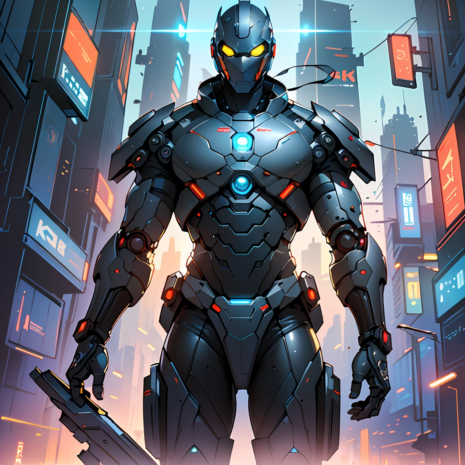 (best quality best performance best illustration best artist:1.4), (best desinger), (extremely detailed 8k CG unit wallpaper:1.3), (1man) half robot, half electronic, technological, futuristic cyberpunk wonderful city, its all technological, metallic body, (well designed:1.2), (well illustrated:1.2)