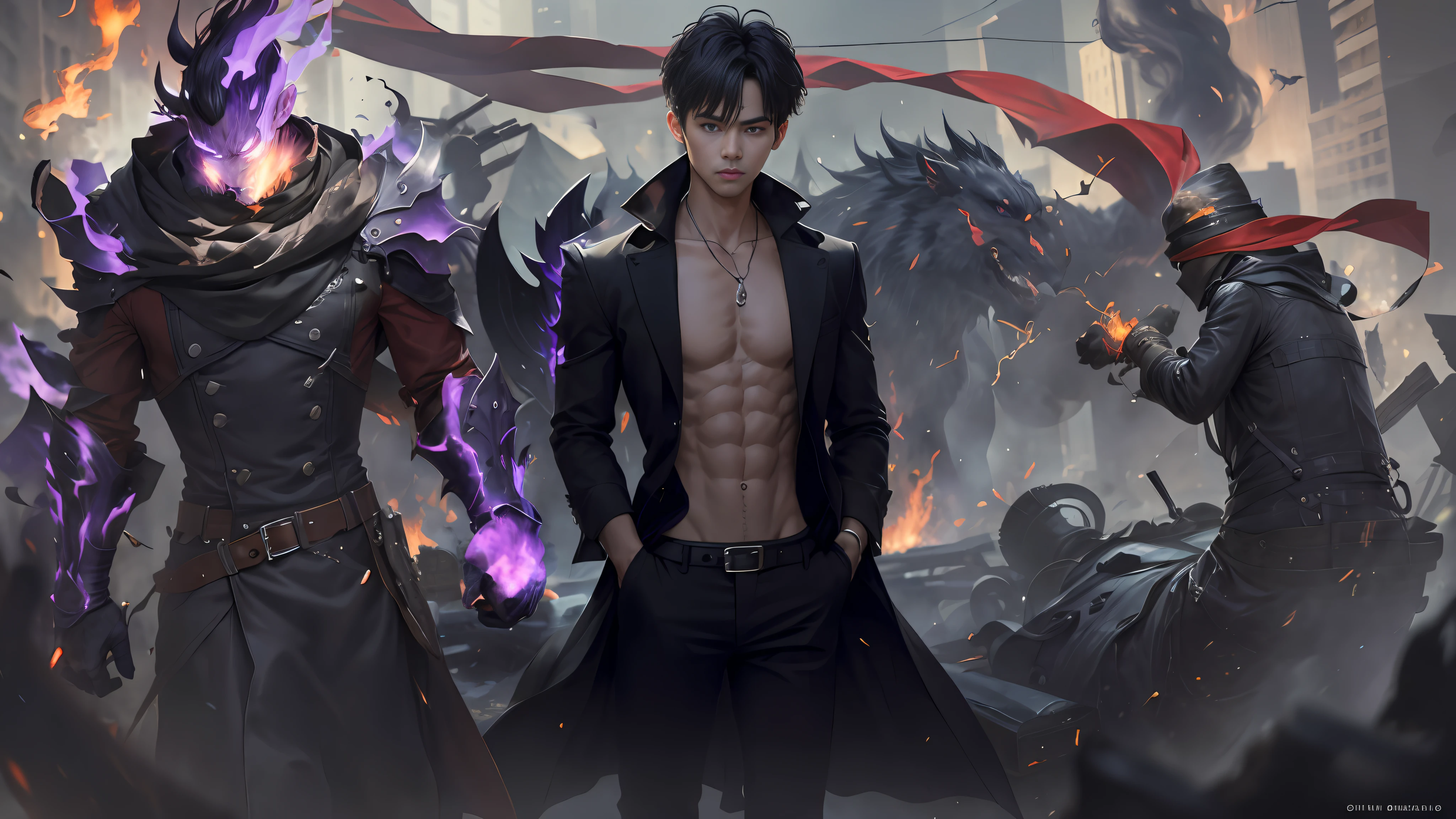 shadow igris with purples flames and a black hands