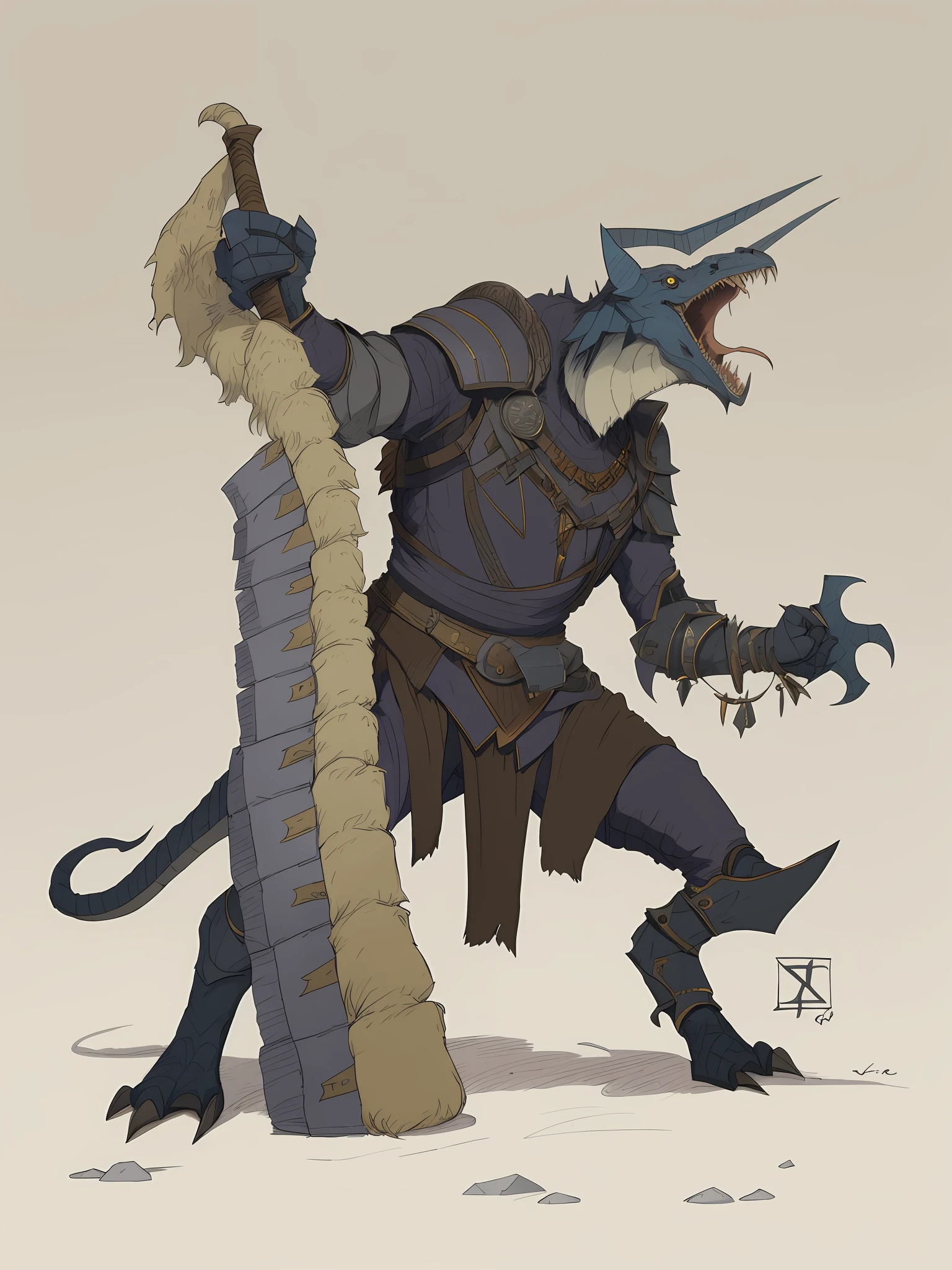 there is a cartoon of a man with a giant sword, as a badass monster hunter, dnd fantsay art, dragonborn from d & d, character design from d & d, black dragonborn, senior concept artist, d&d concept art, d & d concept art, dragonborn, dnd character, d&d trending on artstation